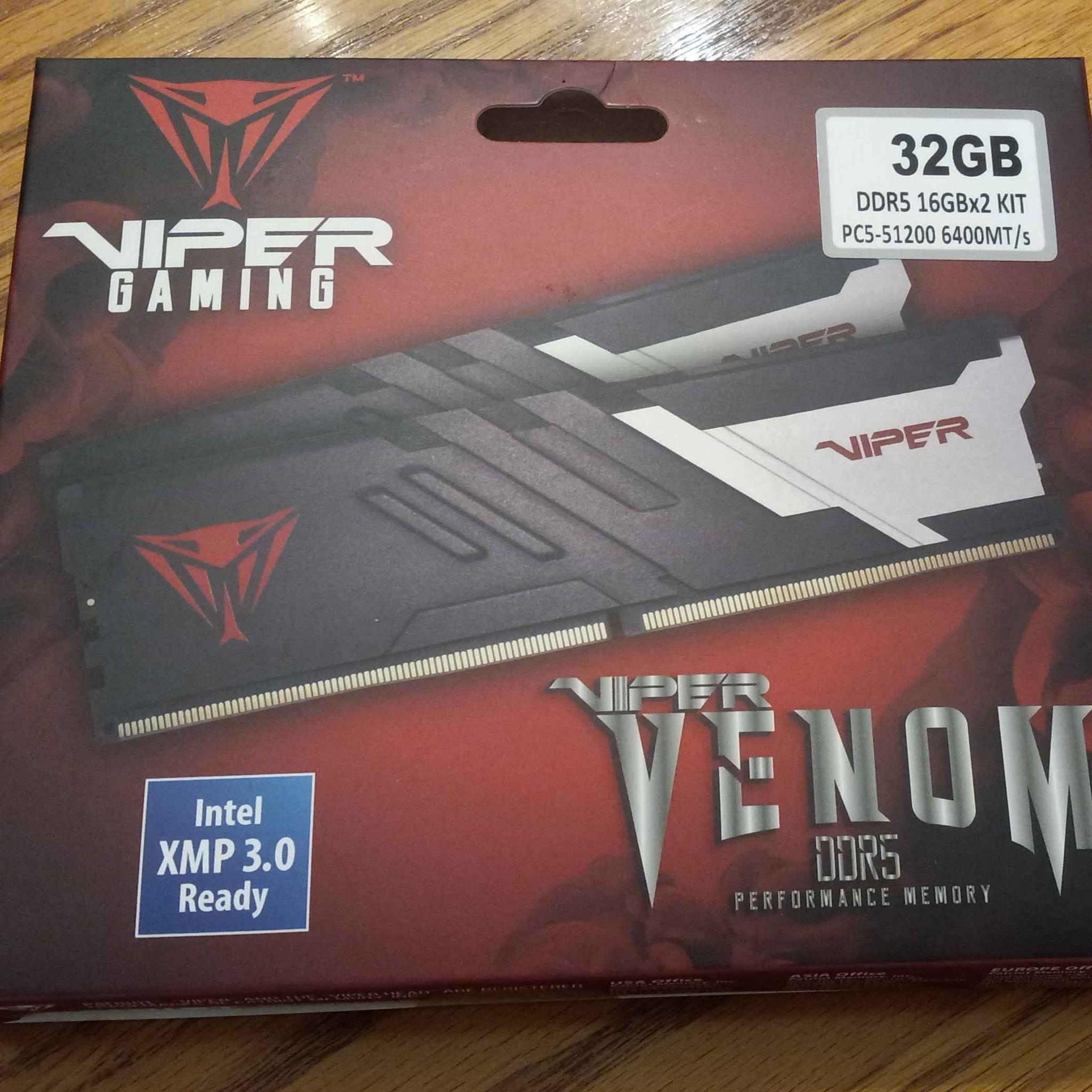 32 GB (2 x 16) Patriot Viper Venom DDR5 @ 6400 MT/s