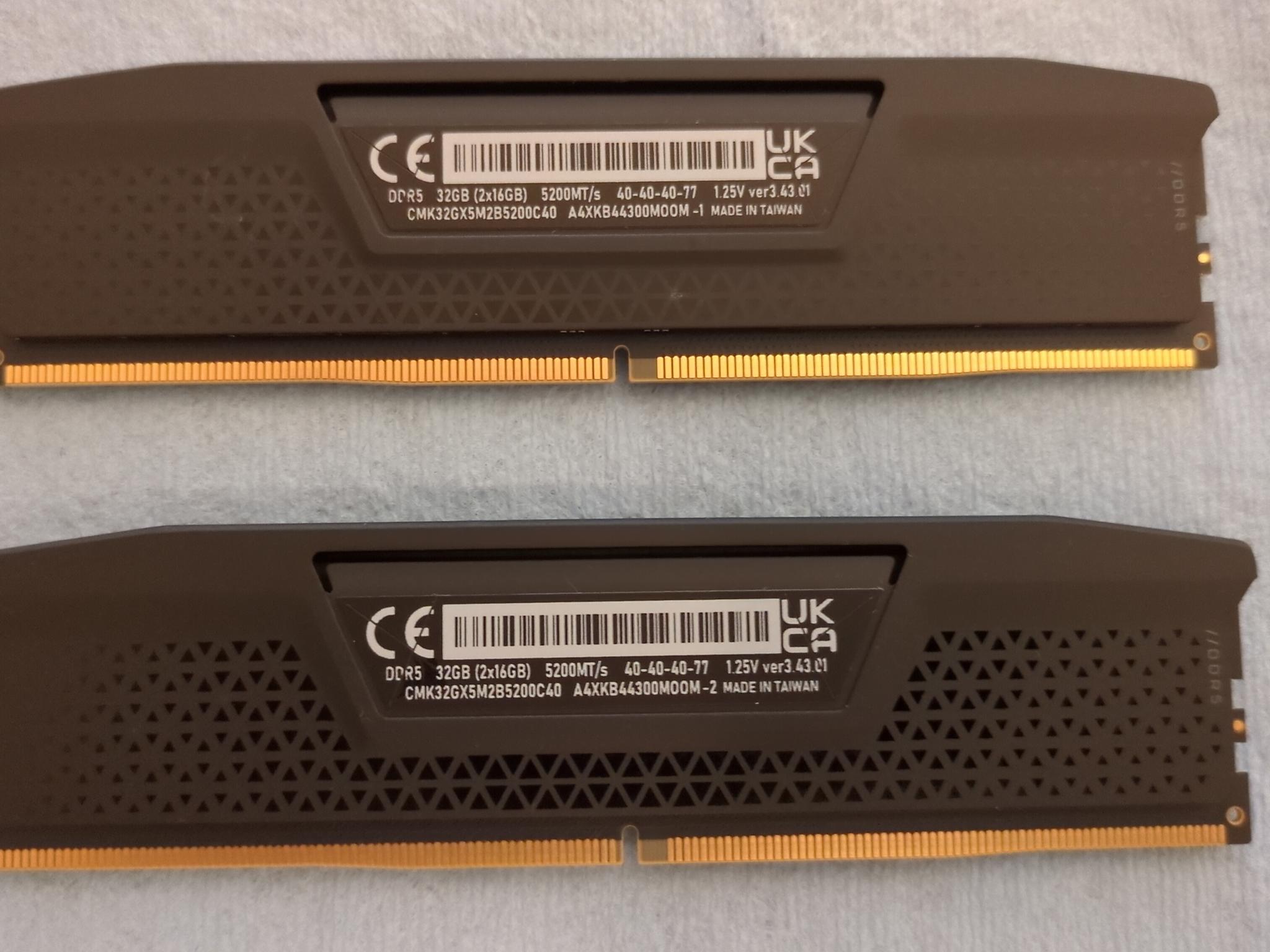 Corsair Vengeance DDR5 32GB (2x16GB) 5200MT/s 40-40-40-77 1.25V