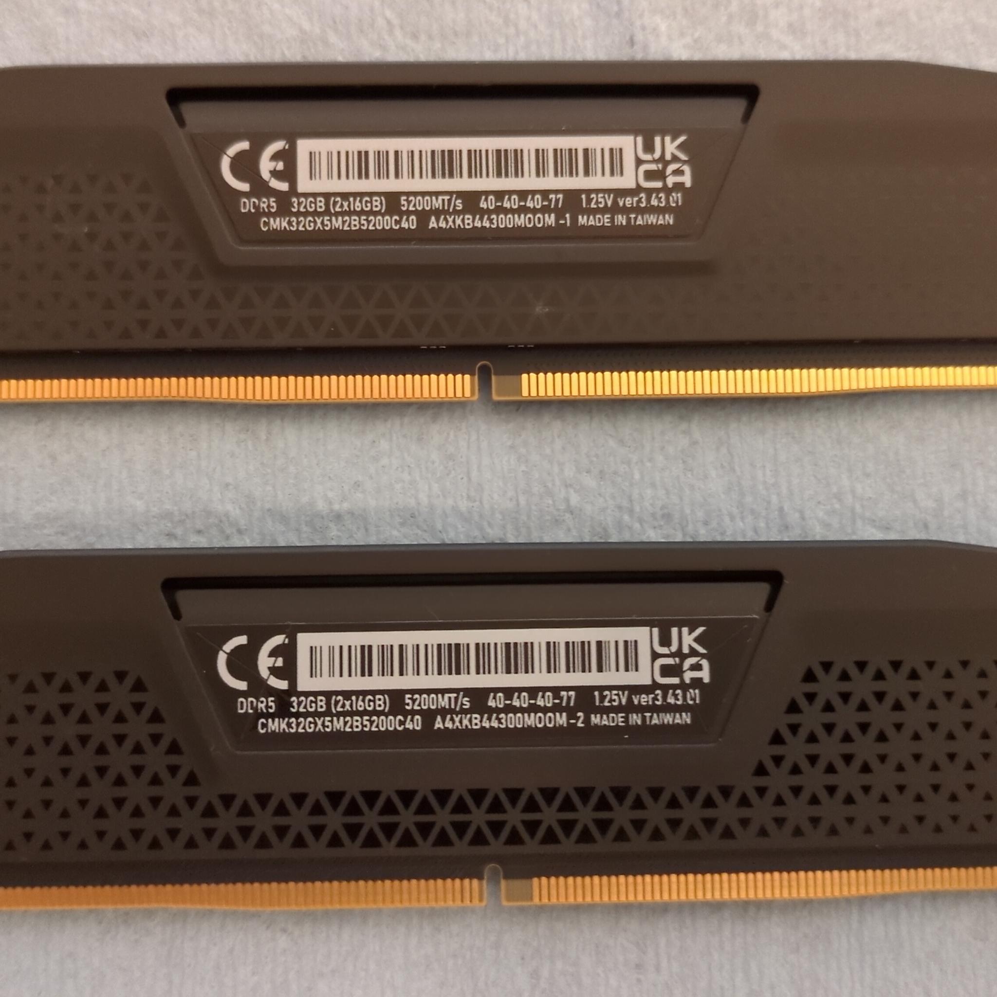 Corsair Vengeance DDR5 32GB (2x16GB) 5200MT/s 40-40-40-77 1.25V