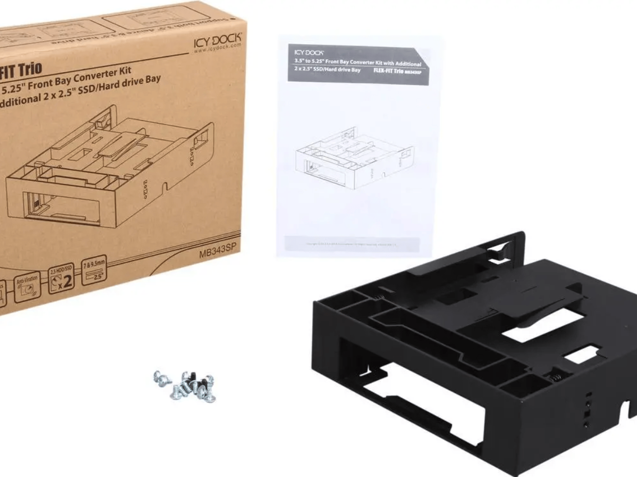 NEW ICY DOCK “FLEX-FIT TRIO” – 5.25” FRONT BAY CONVERTER ADAPTER BRACKET FOR 2.5” & 3.5” SSD/HDDs