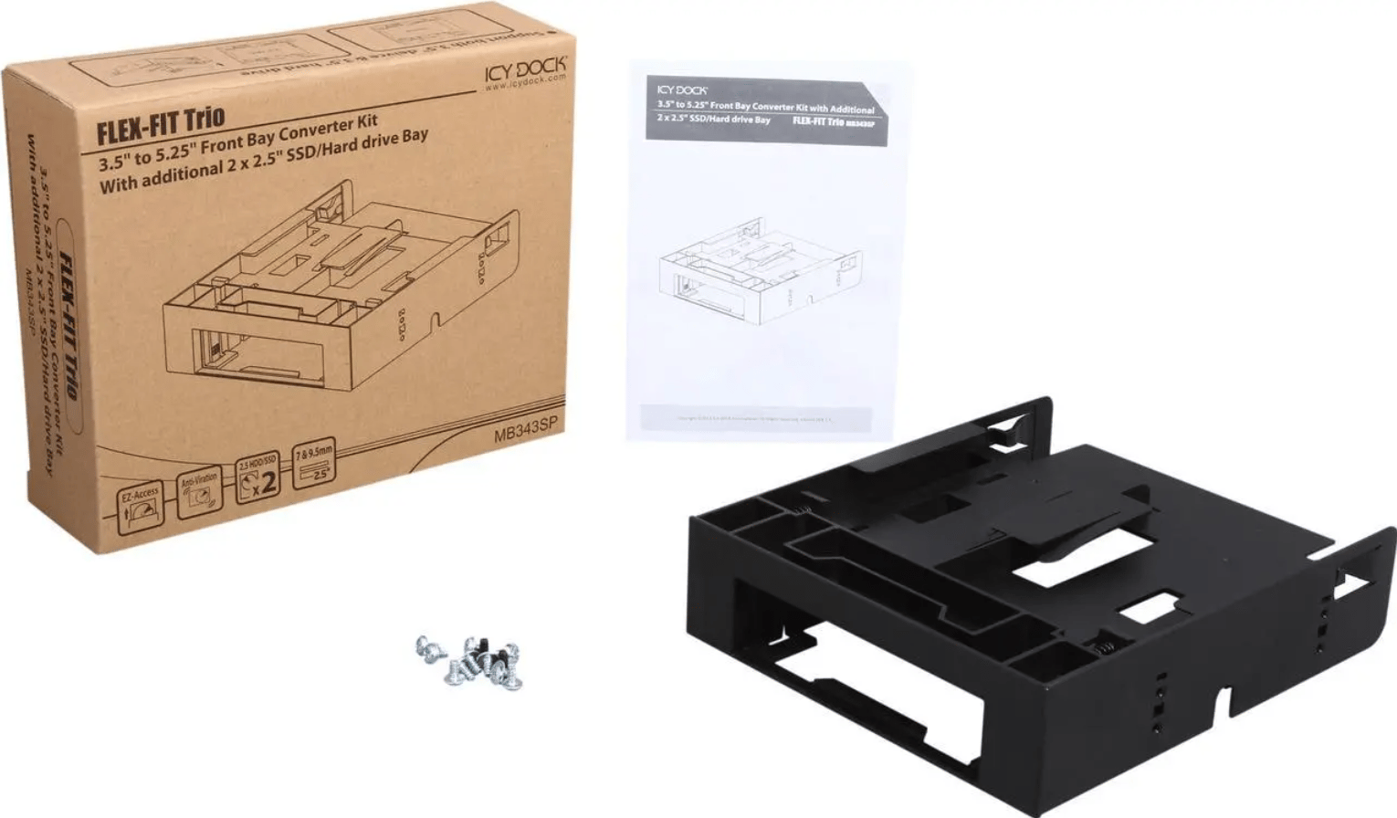 NEW ICY DOCK “FLEX-FIT TRIO” – 5.25” FRONT BAY CONVERTER ADAPTER BRACKET FOR 2.5” & 3.5” SSD/HDDs