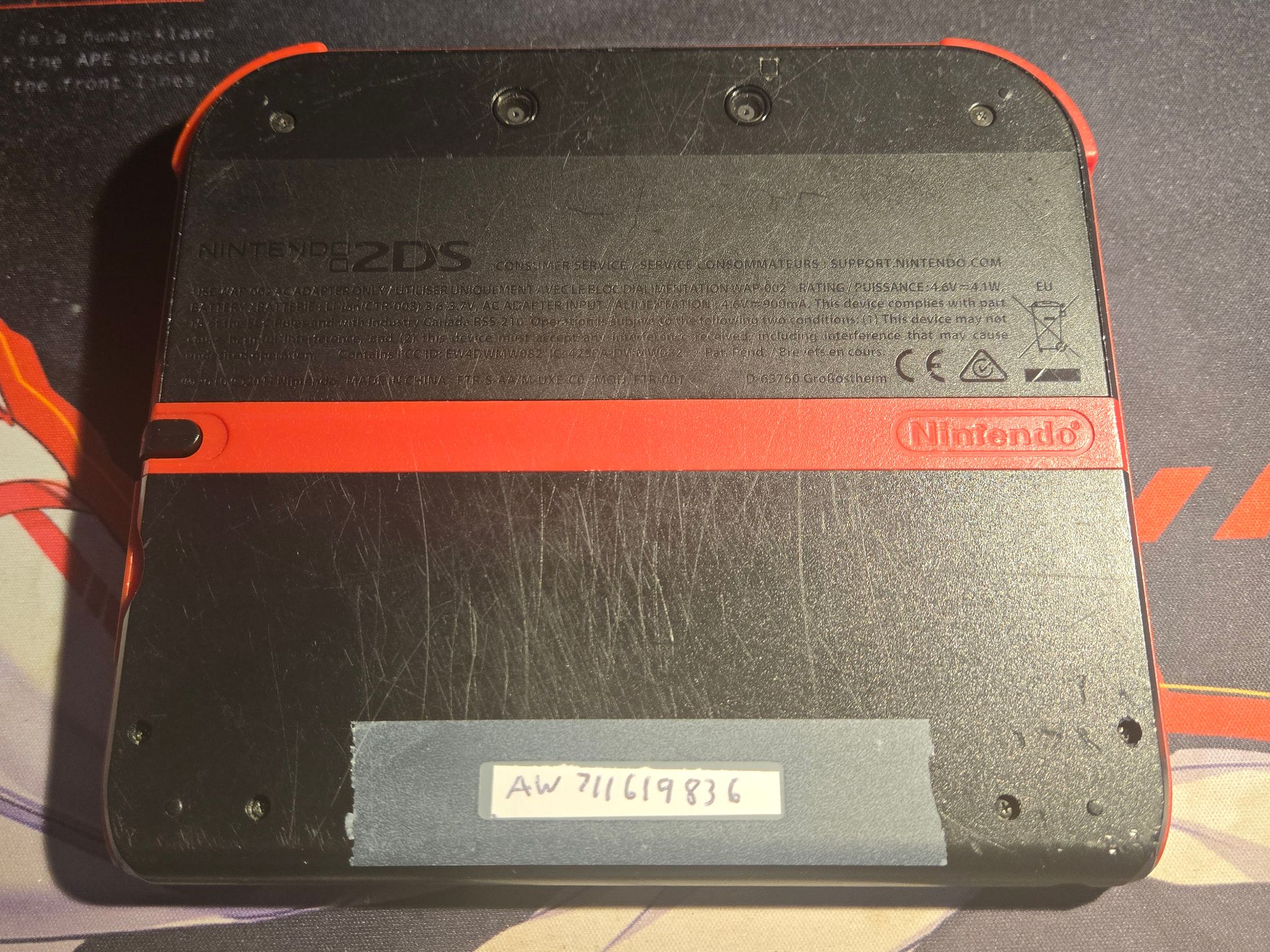 CUSTOM USED Nintendo 2DS Black/Red Handheld Console, Yo-Kai Watch Edition