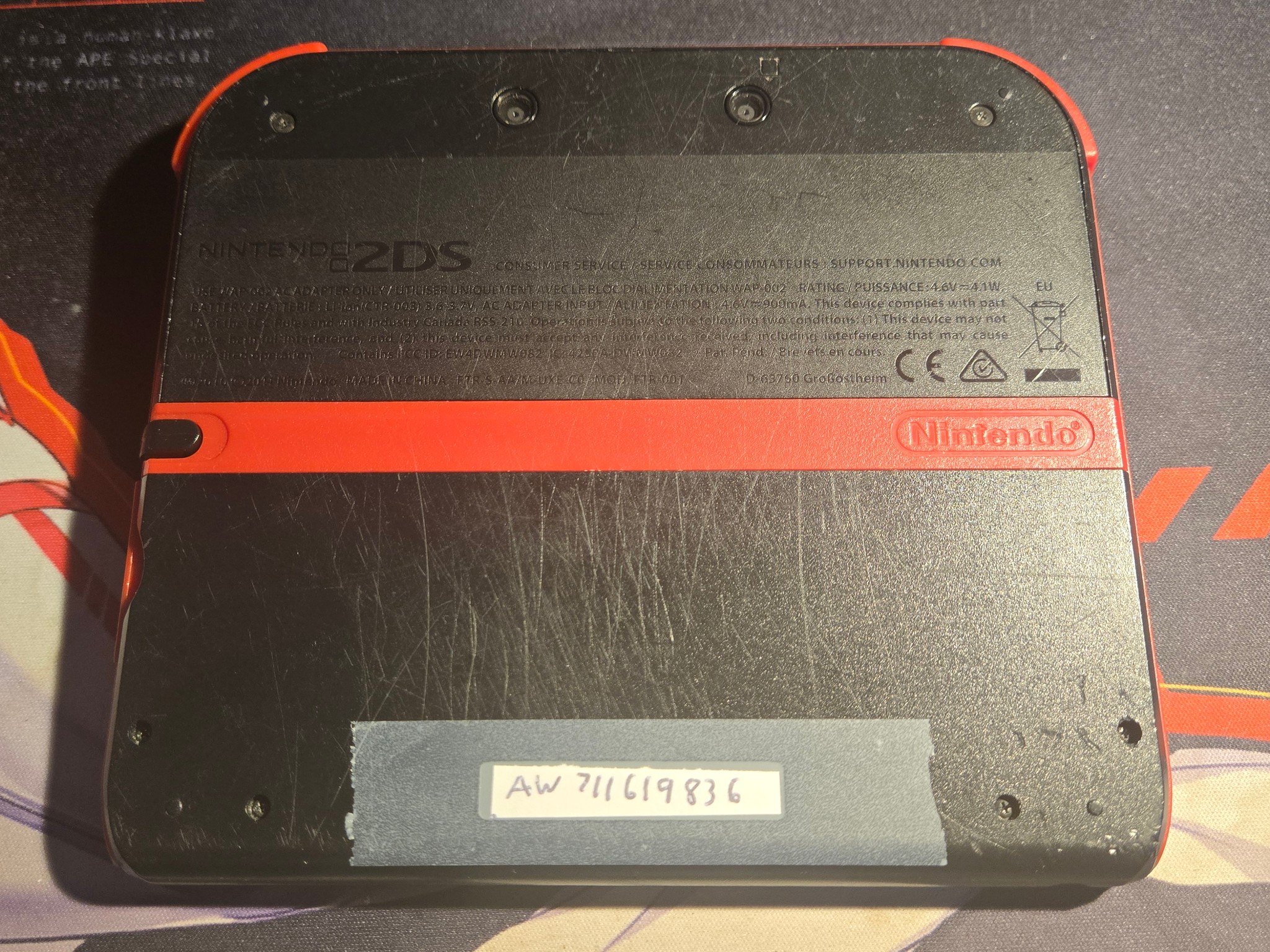 CUSTOM USED Nintendo 2DS Black/Red Handheld Console, Yo-Kai Watch Edition