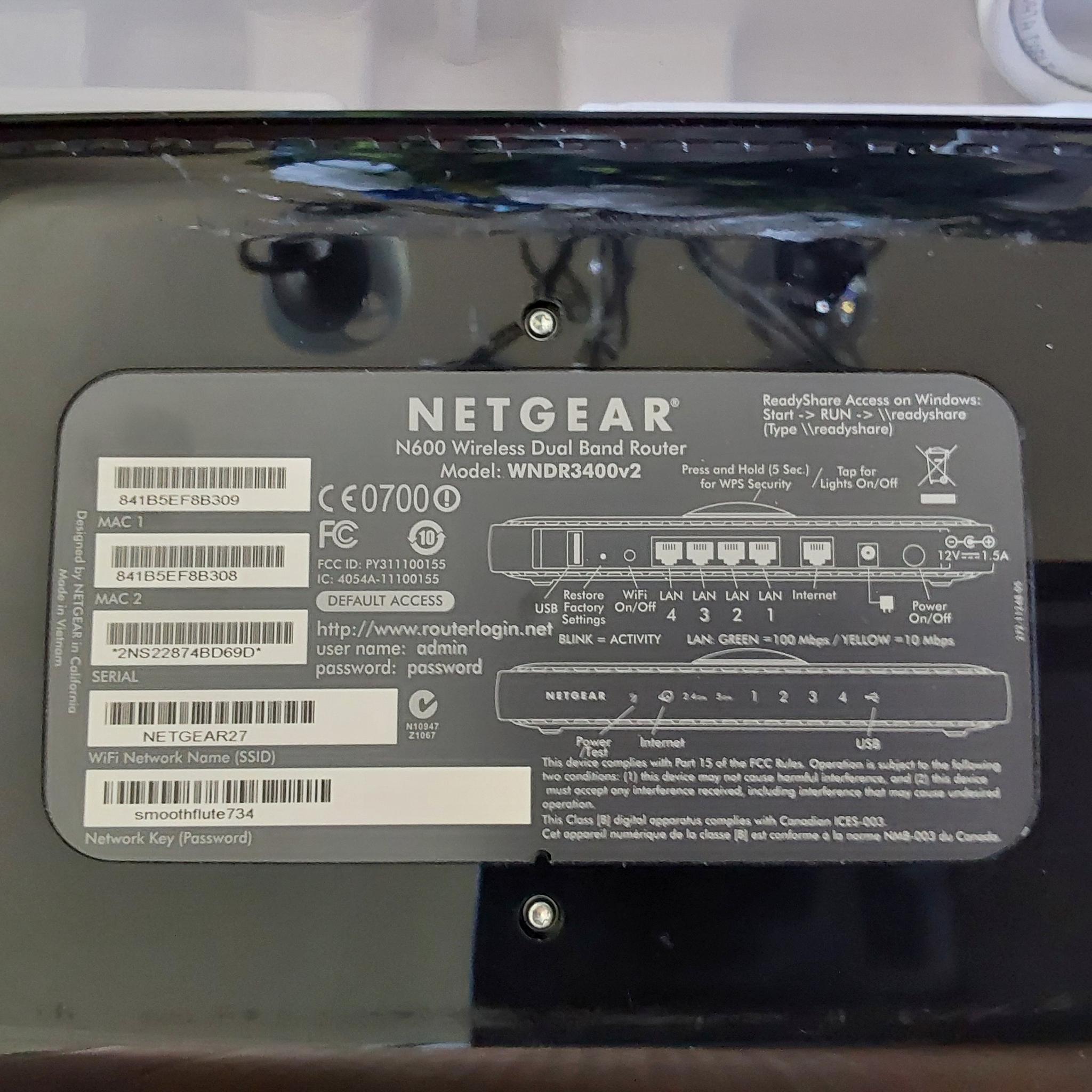 NETGEAR WNDR3400v2-100NAS N600 DUAL BAND WI-FI ROUTER