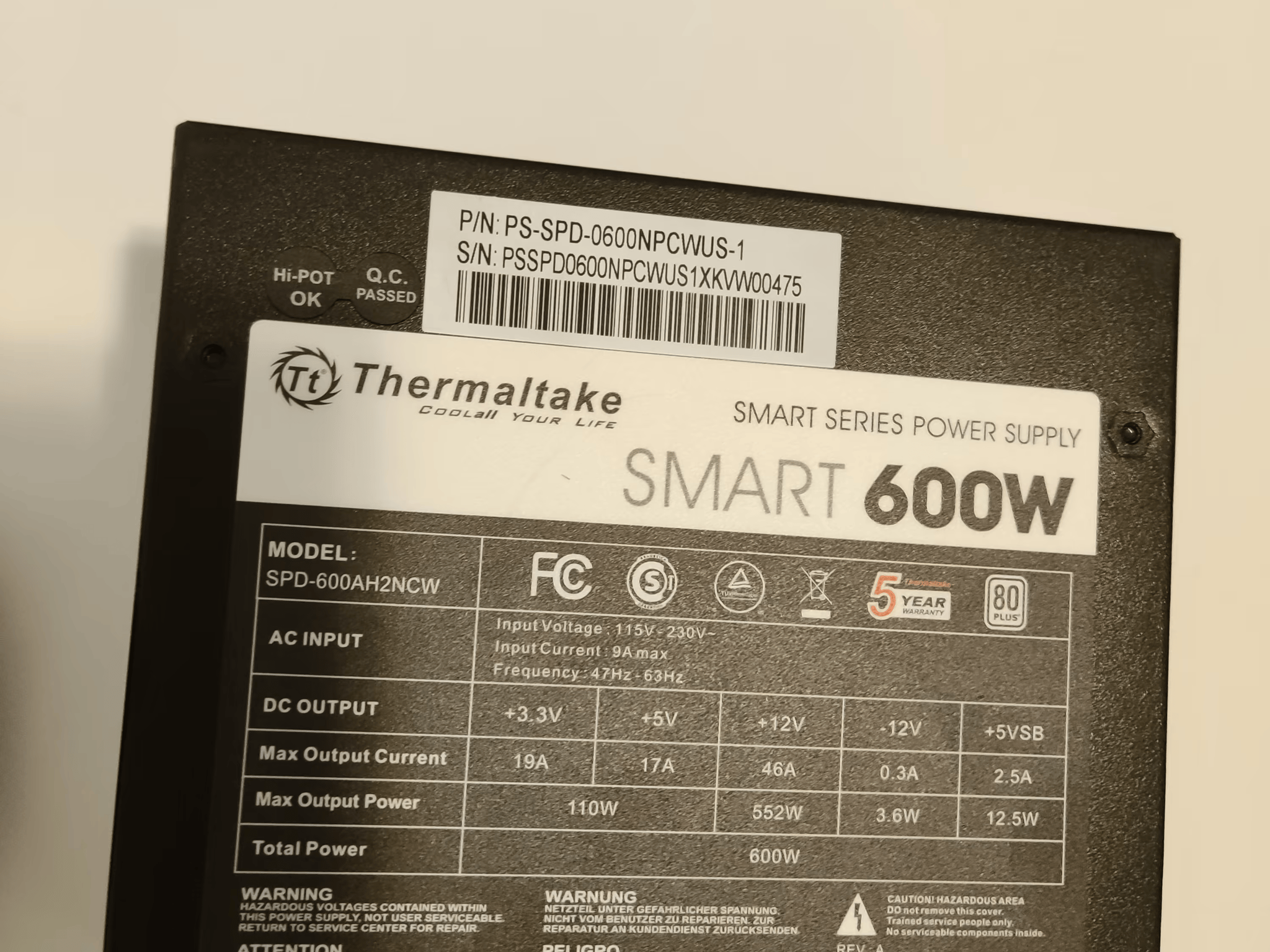 Thermaltake Smart 600W 80 Plus ATX PSU