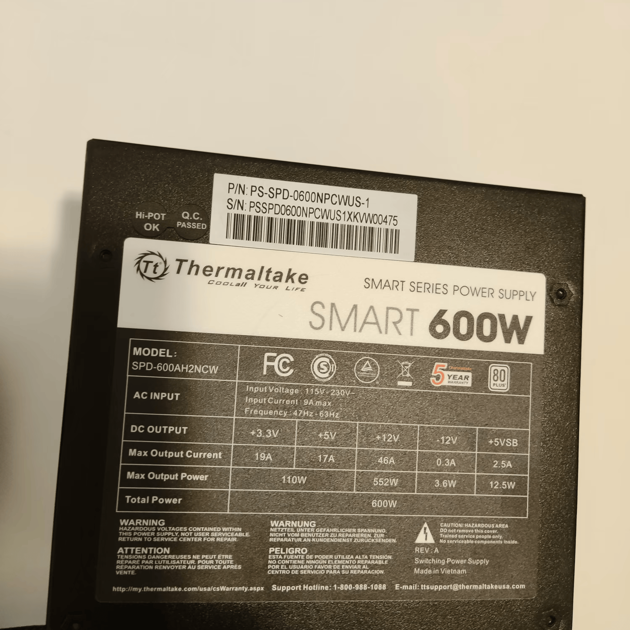 Thermaltake Smart 600W 80 Plus ATX PSU