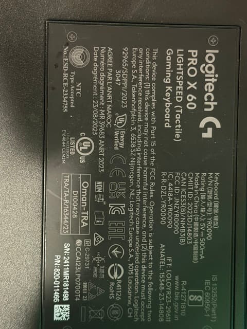 Pro X 60 Lightspeed keyboard Wireless