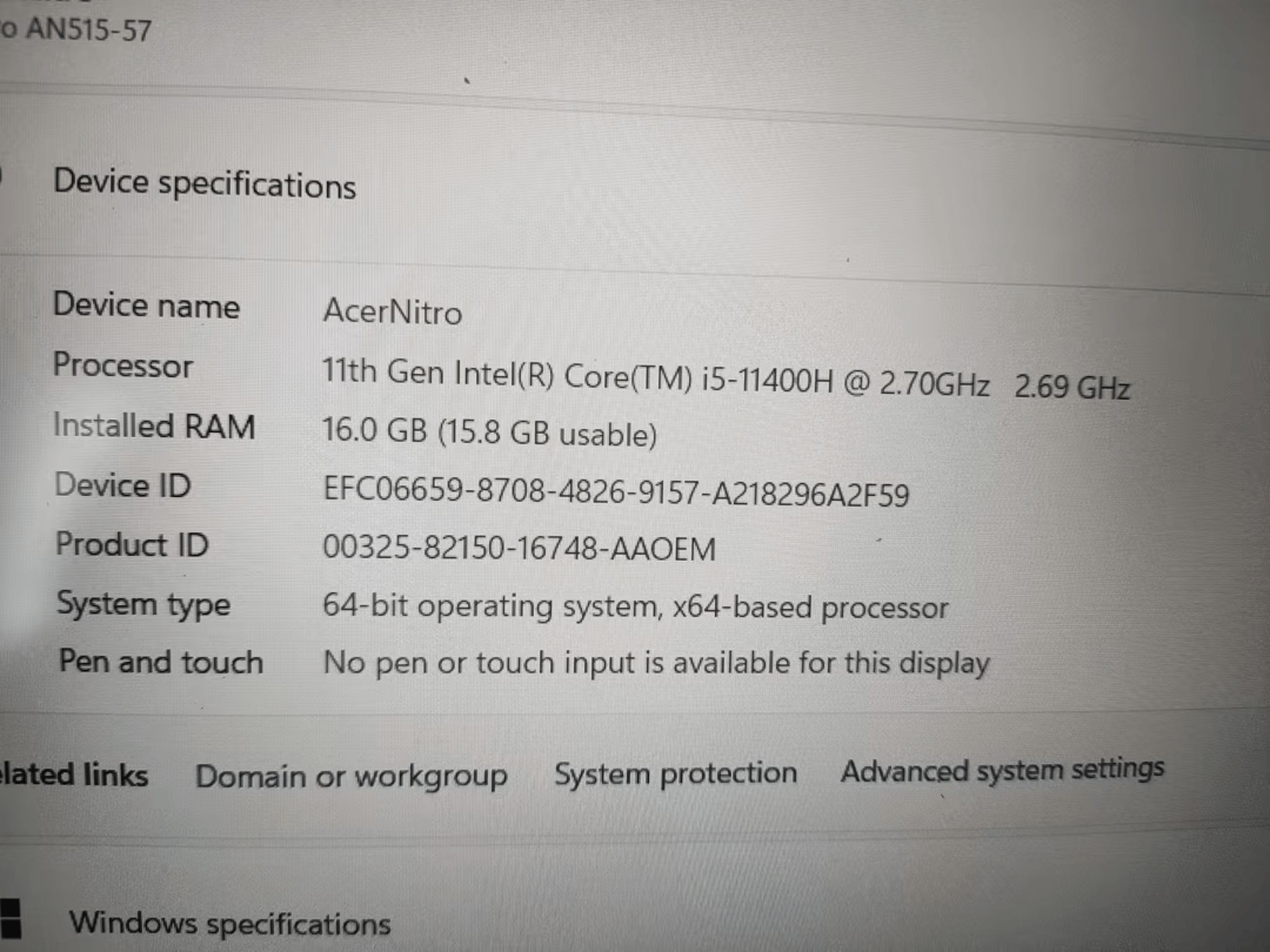 Acer Nitro 5 15.6" 144hz 1080p, 11400H, 1650, 16gb ram upgraded Laptop