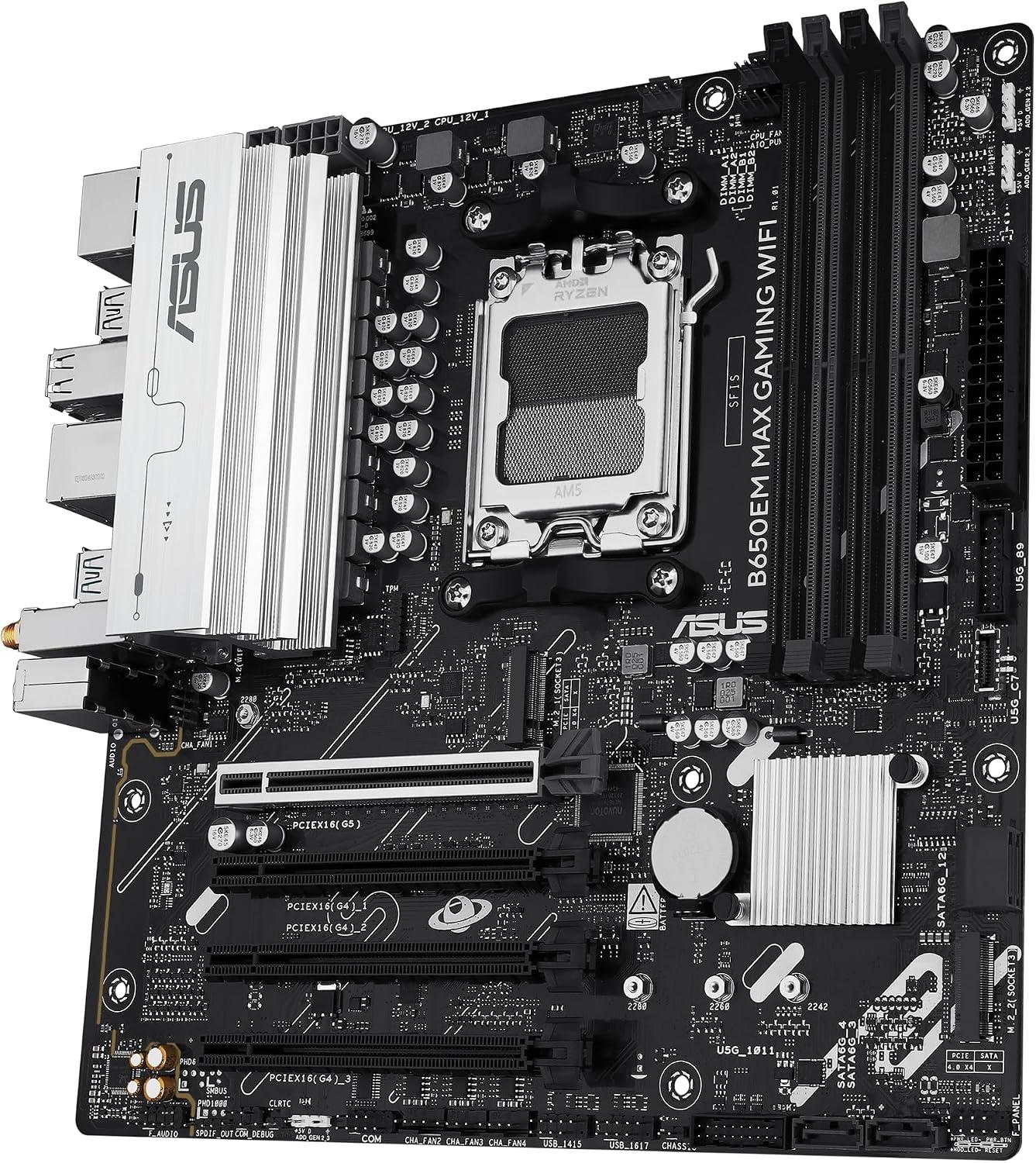 ASUS B650EM MAX GAMING WIFI AMD B650 AM5 DDR5 MicroATX Desktop Motherboard