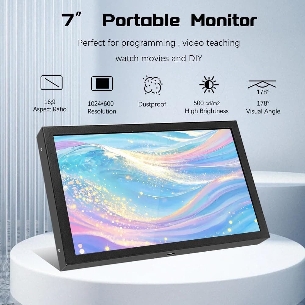 7 Inch Mini Monitor | HDMI | Built in Speakers | VGA