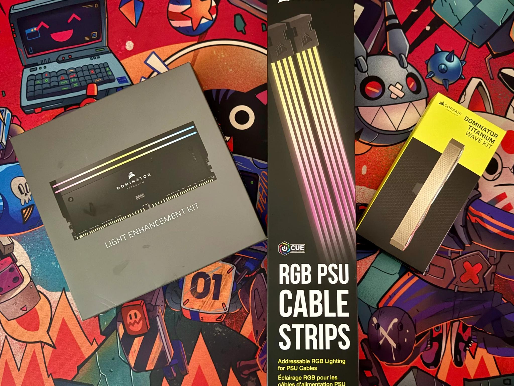 CORSAIR iCUE ARGB PSU Cable Strips + RGB DDR5 RAM Light Enhancement Kit + Wave Accessory Kit