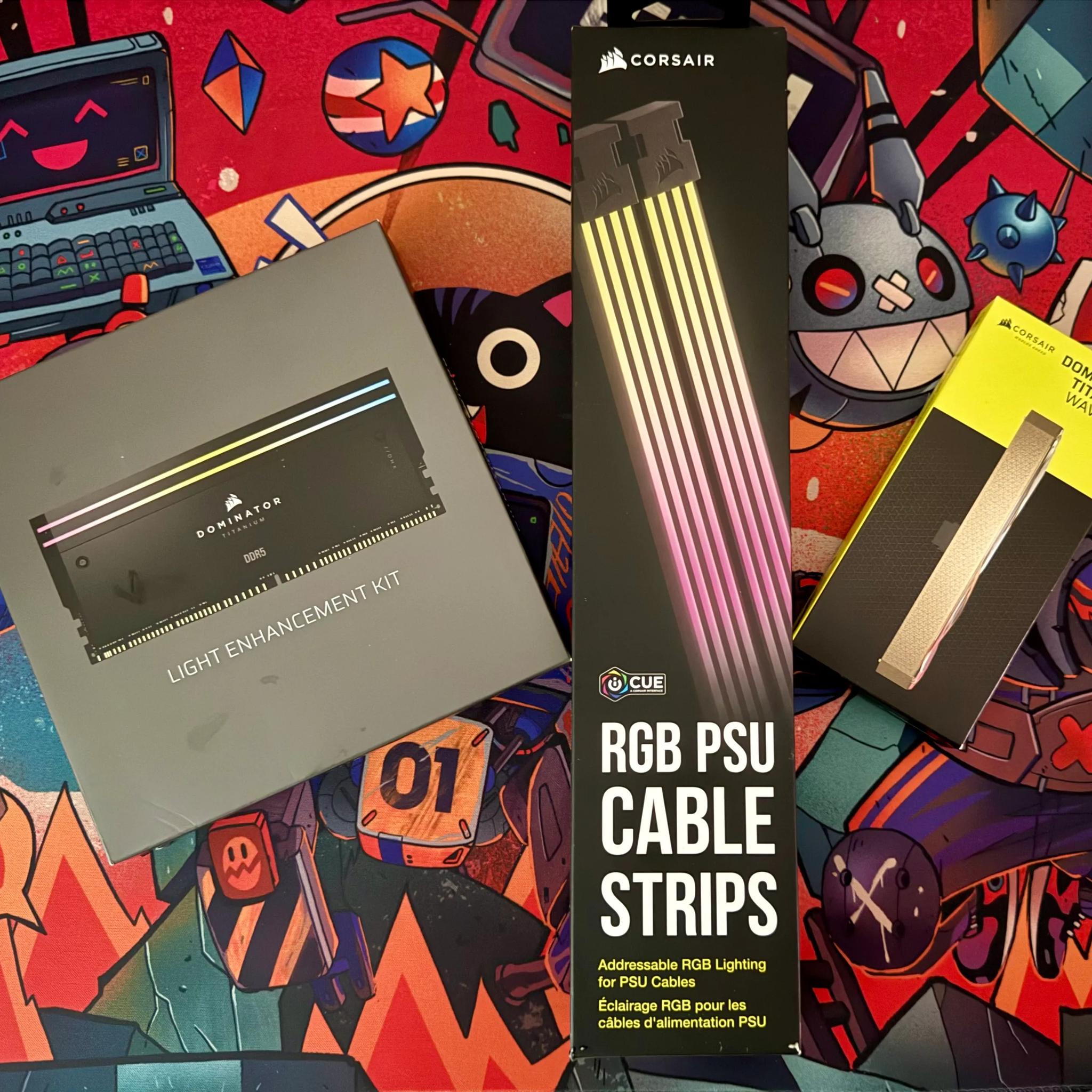CORSAIR iCUE ARGB PSU Cable Strips + RGB DDR5 RAM Light Enhancement Kit + Wave Accessory Kit