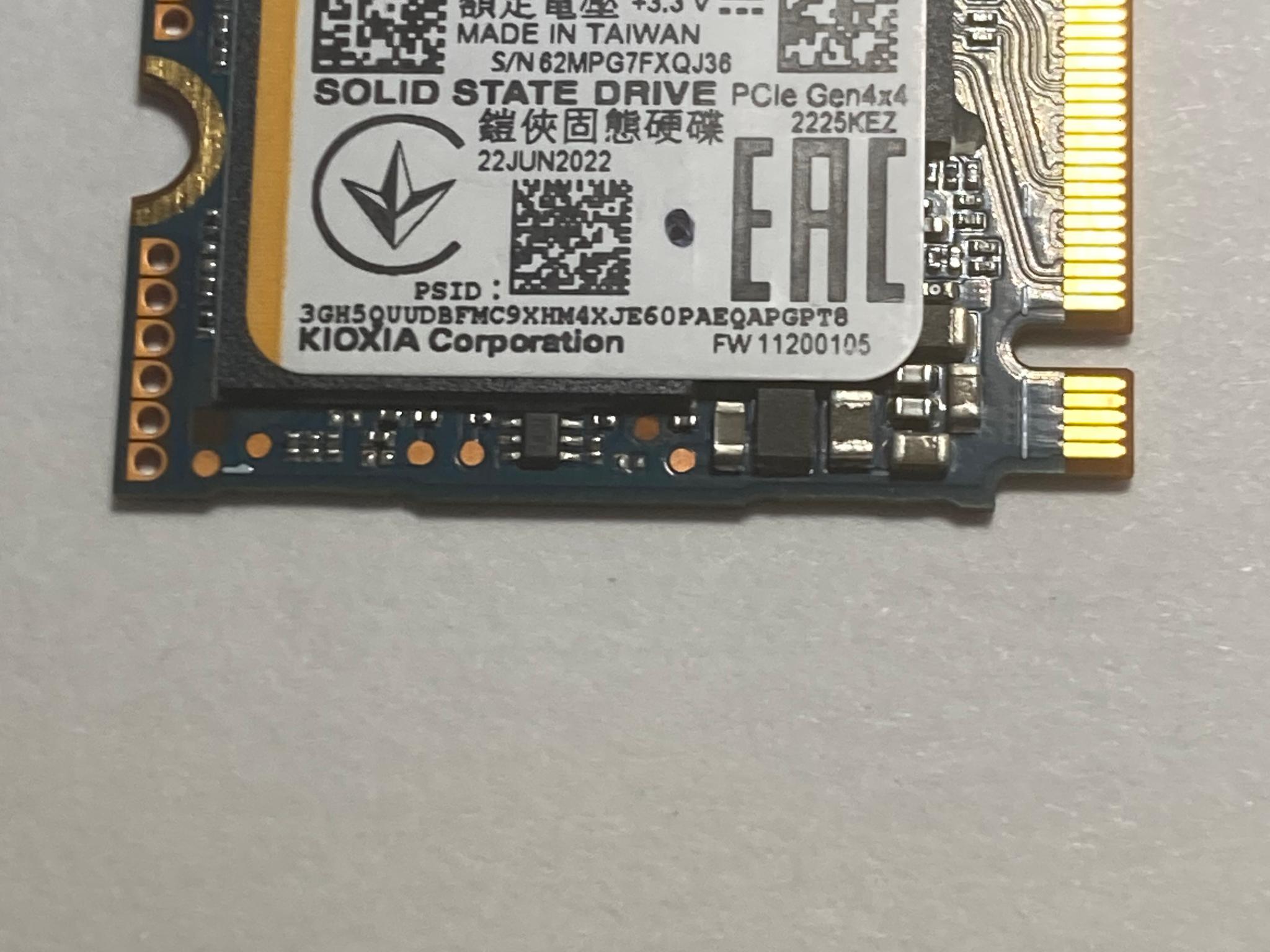 Kioxia KBG50Z 512GB Gen4x4 M.2 2230 SSD | Solid State Drive | 81% Drive Health