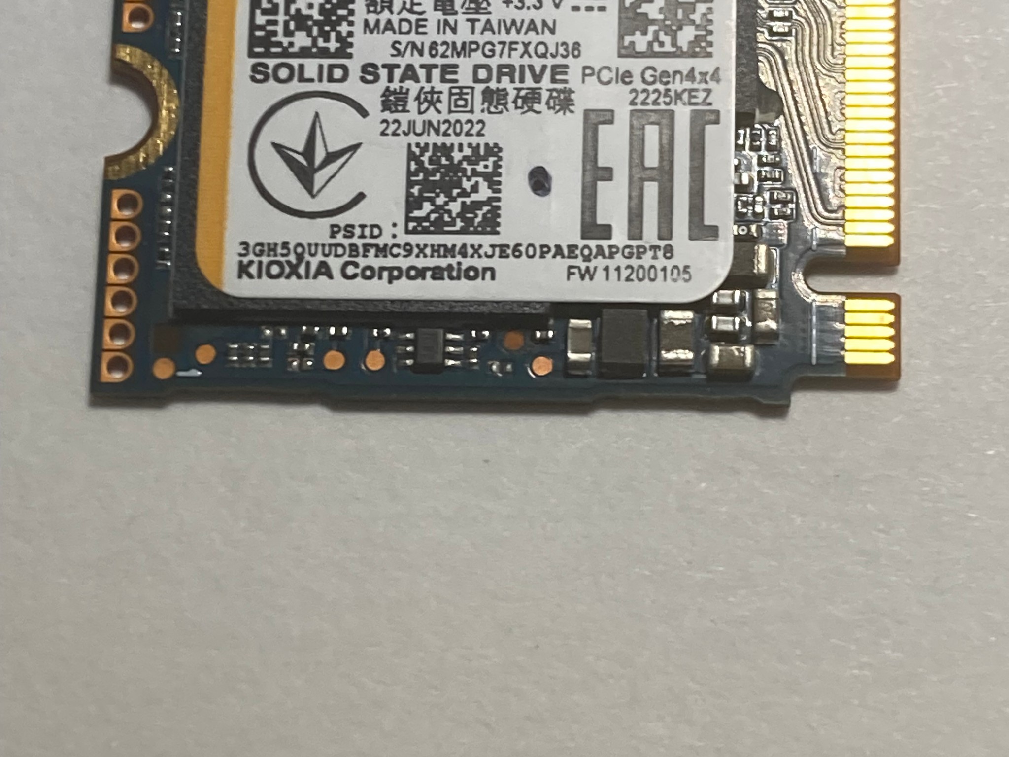 Kioxia KBG50Z 512GB Gen4x4 M.2 2230 SSD | Solid State Drive | 81% Drive Health