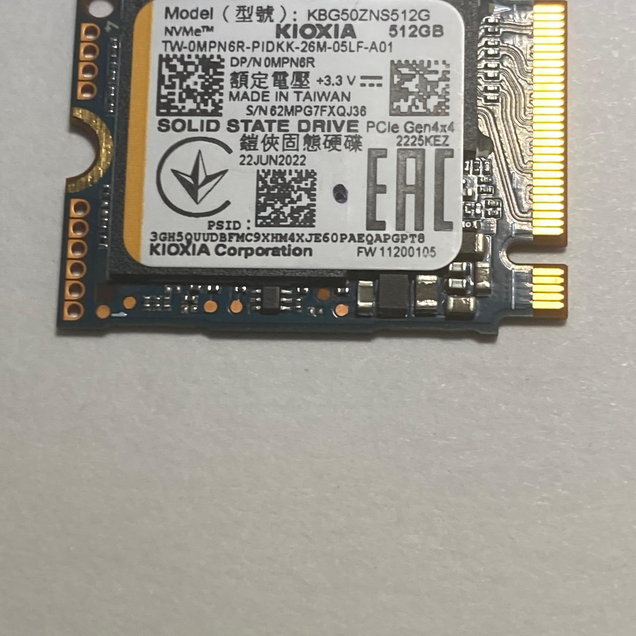 Kioxia KBG50Z 512GB Gen4x4 M.2 2230 SSD | Solid State Drive | 81% Drive Health