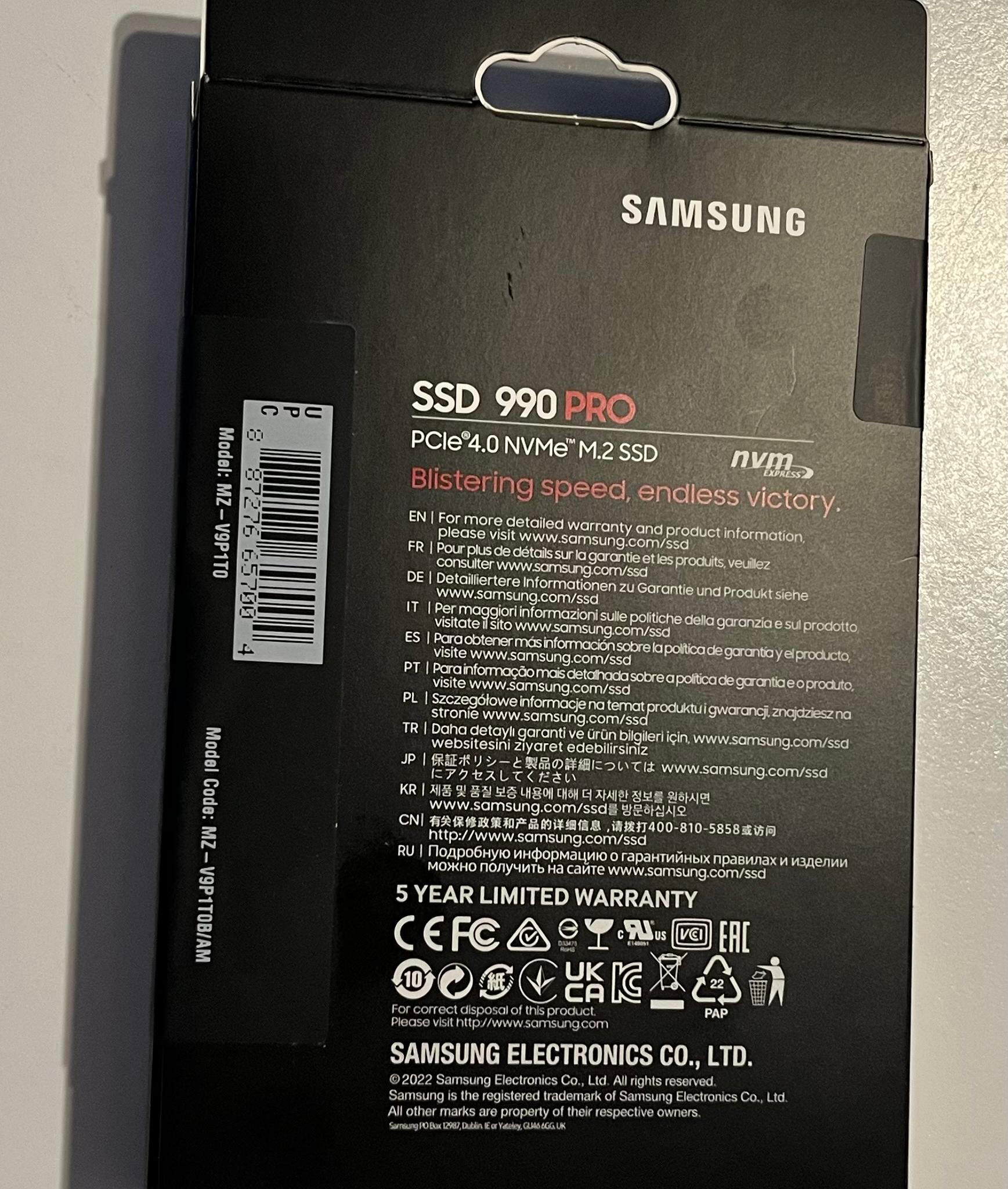 Samsung 990 PRO 1TB NVMe M.2 PCIe 4.0 SSD – New Sealed – No Heatsink