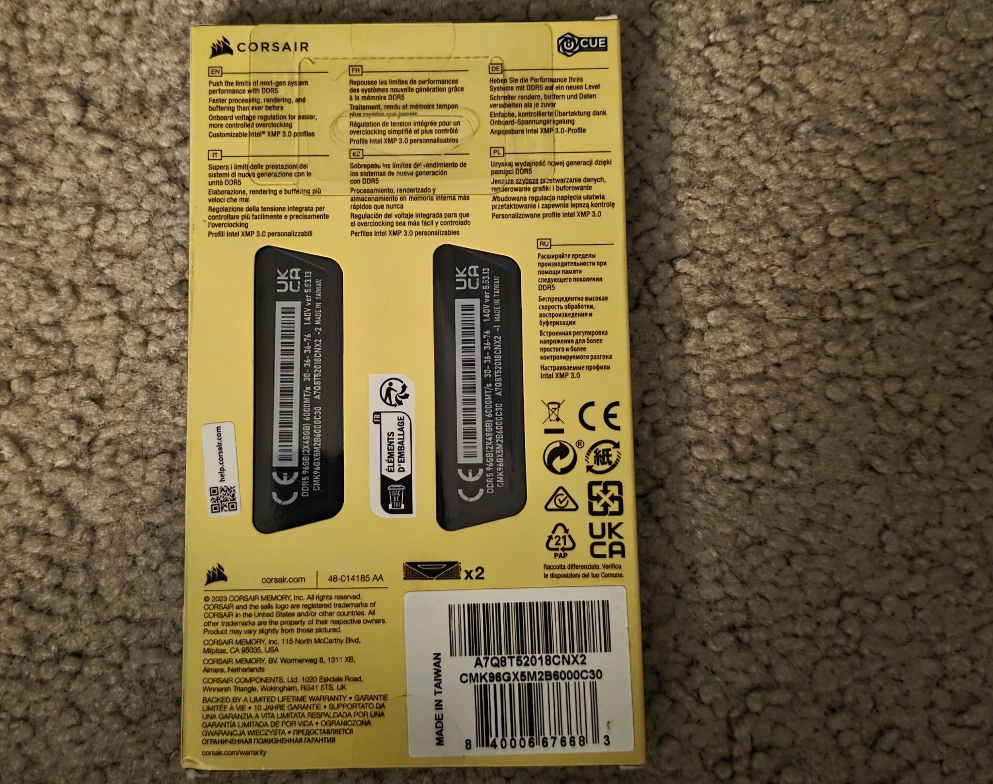 CORSAIR Vengeance 96GB (2 x 48GB) DDR5 6000MHz CL30-36-36-76 Black Brand New Sealed