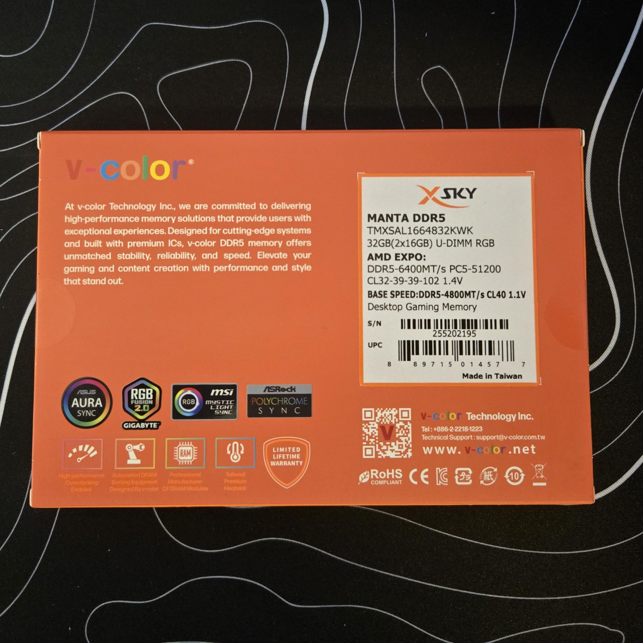 *New In Box* V-Color Manta XSky, RGB, 32gb (16x2) 6400MT/s  CL32