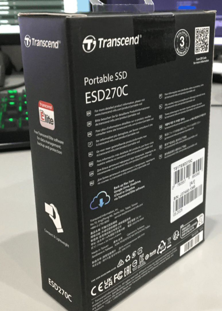 Transcend ESD270C 1TB Portable External SSD USB-C TS1TESD270C