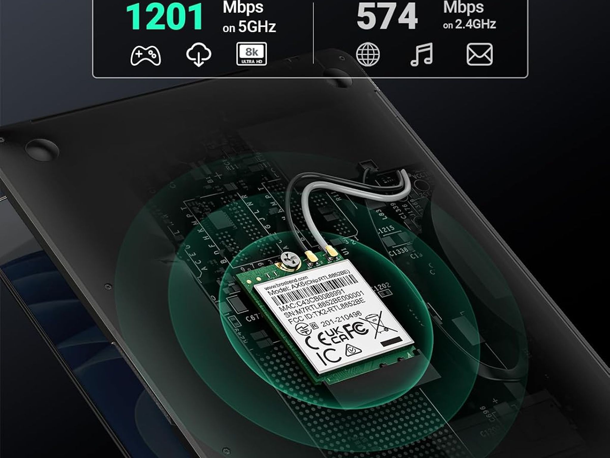 WiFi 6 M.2 Card AX1800 + BT 5.2 2.4GHZ 5GHZ