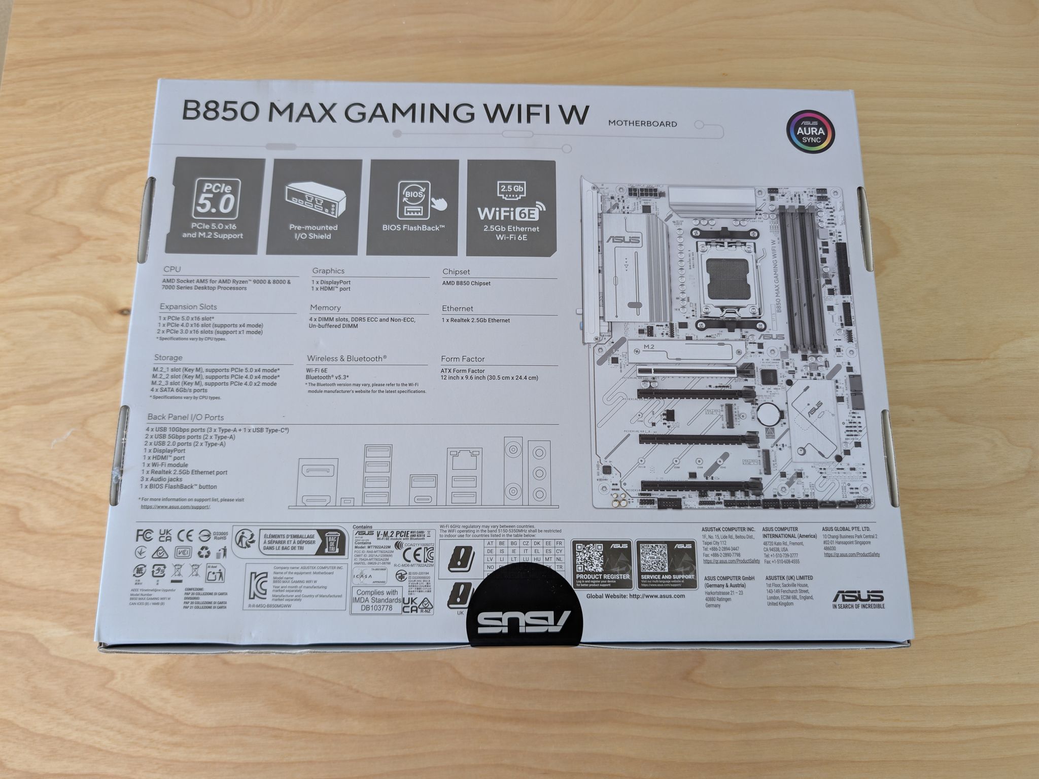 ASUS B850 MAX GAMING WIFI W AM5 Motherboard – White – WiFi 6E – Brand New Sealed