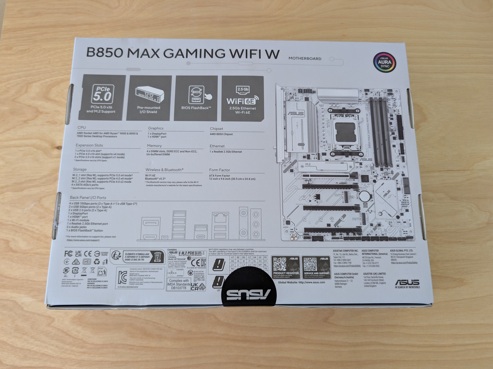 ASUS B850 MAX GAMING WIFI W AM5 Motherboard – White – WiFi 6E – Brand New Sealed
