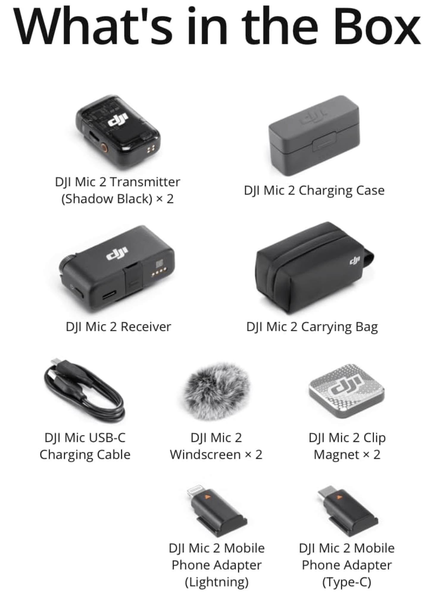 DJI Mic 2 (2 TX + 1 RX + Charging Case), All-in-one Wireless Microphone