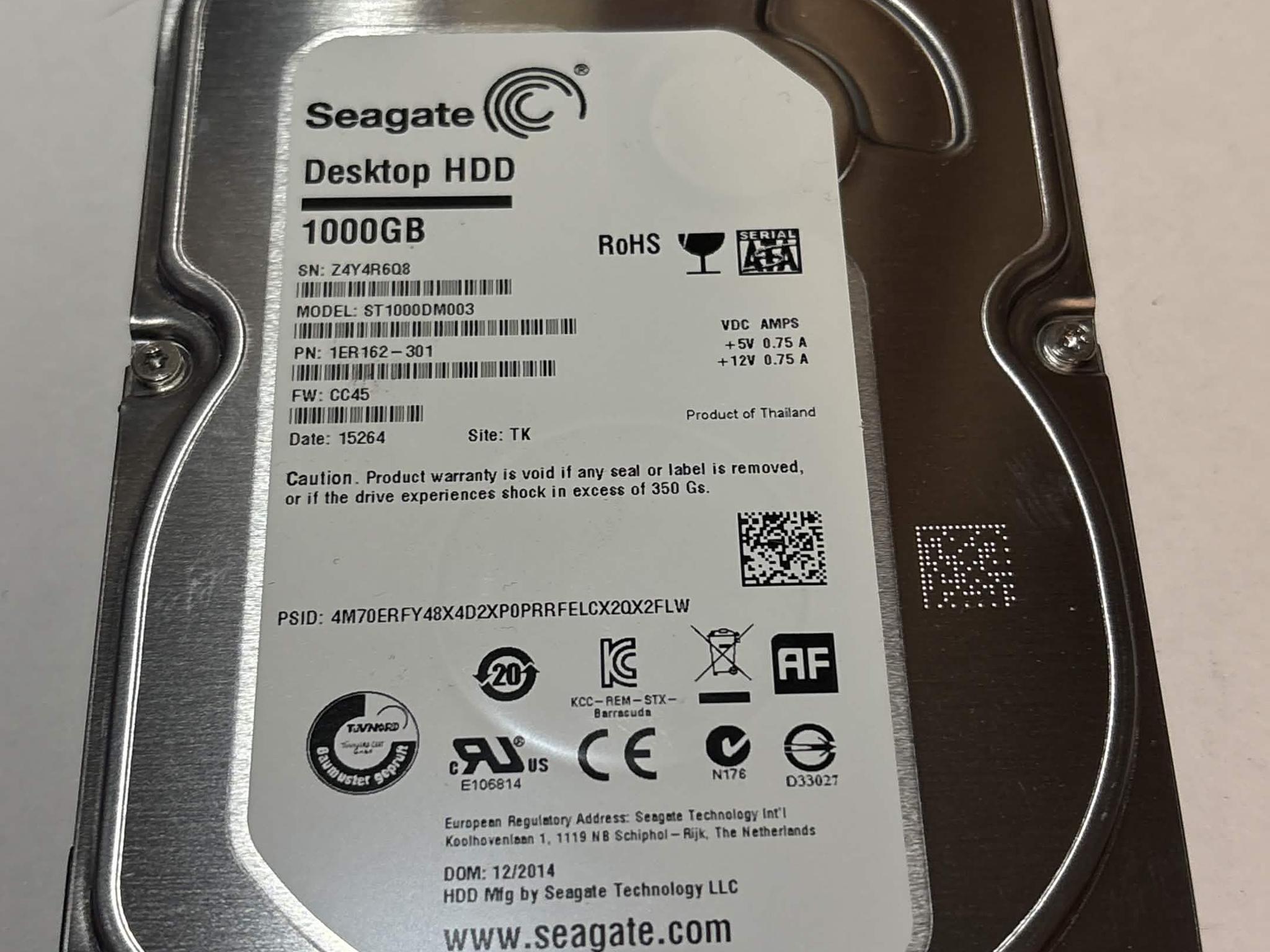 Seagate Desktop HDD 1TB 7200RPM 3.5" SATA Hard Drive – ST1000DM003 – 0 Hours – Good SMART