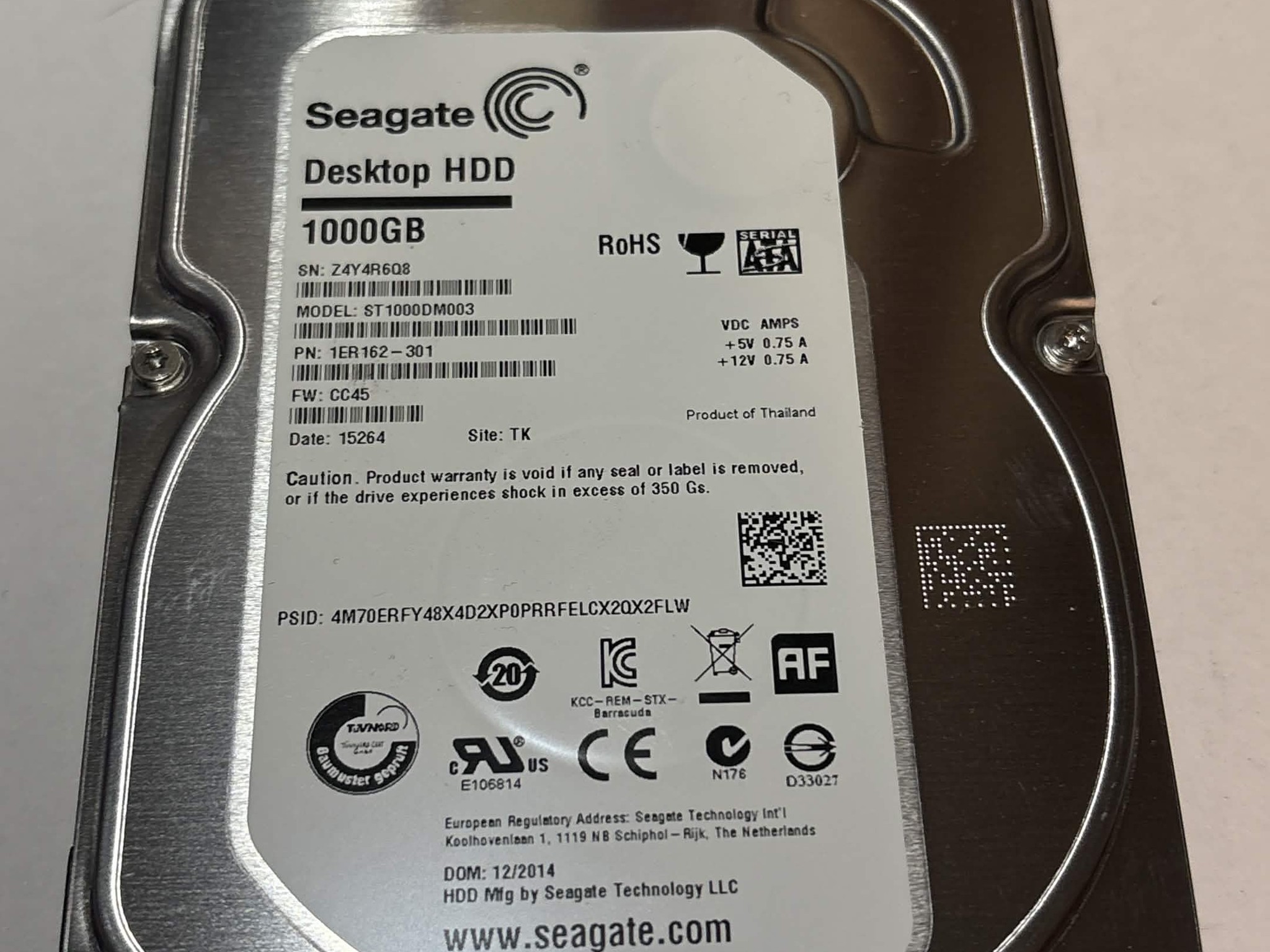 Seagate Desktop HDD 1TB 7200RPM 3.5" SATA Hard Drive – ST1000DM003 – 0 Hours – Good SMART