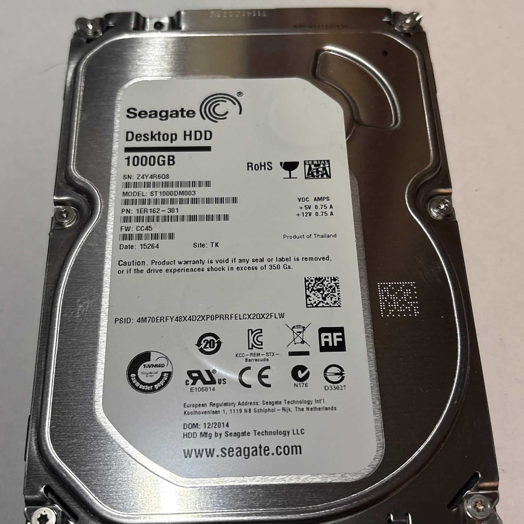 Seagate Desktop HDD 1TB 7200RPM 3.5" SATA Hard Drive – ST1000DM003 – 0 Hours – Good SMART