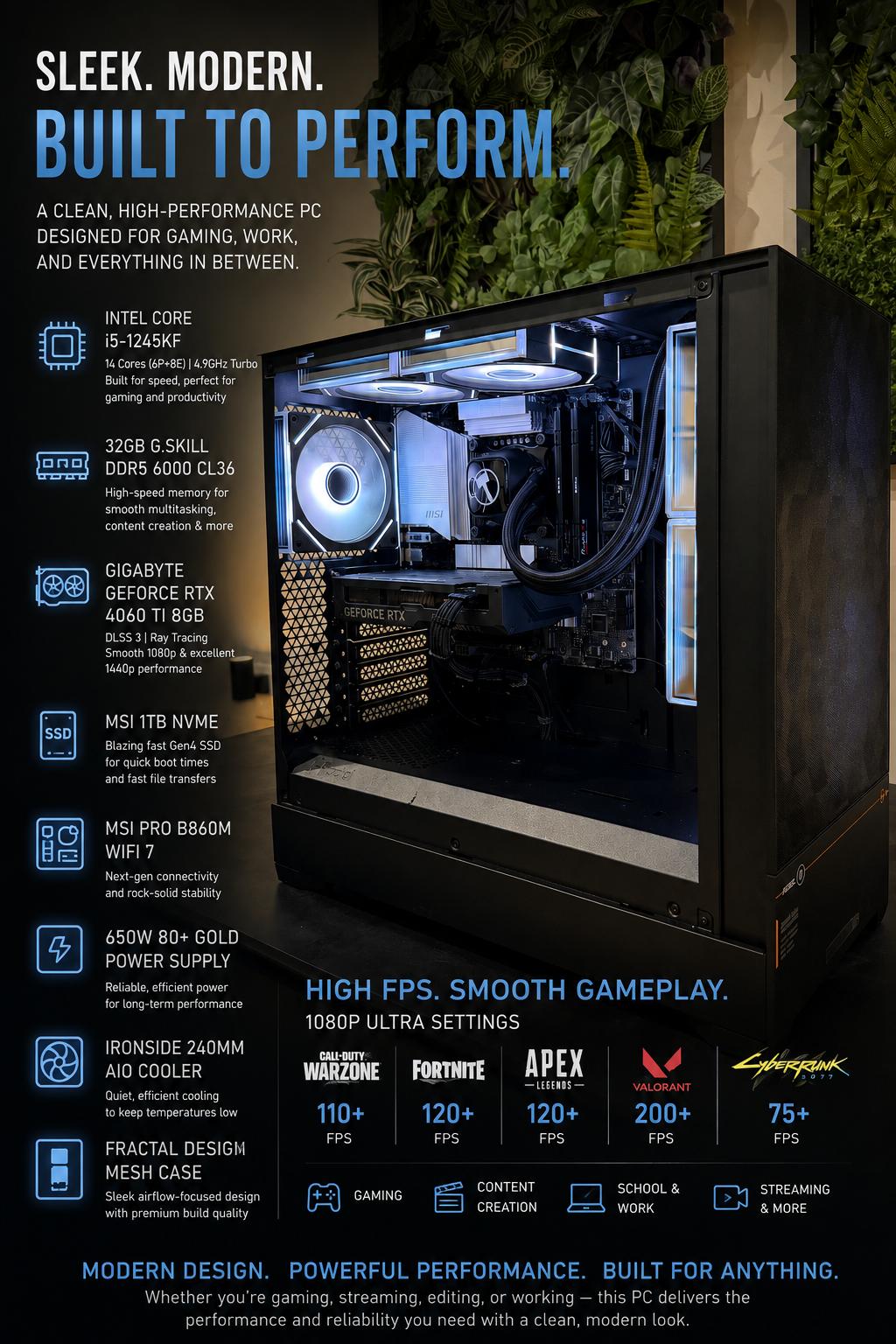 🚀 Sleek Modern Gaming & Work PC | RTX 4060 Ti | Core Ultra 5 | 32GB DDR5 | 1 TB NVMe 🚀