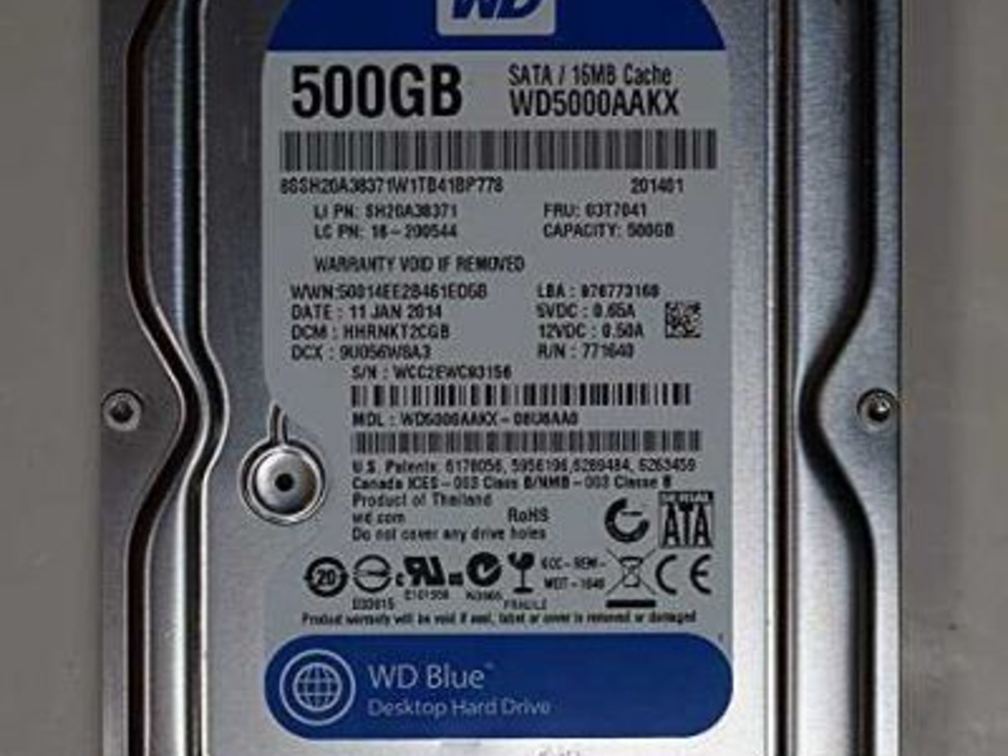 Pre-owned WD Blue 500GB Desktop Hard Disk Drive - 7200 RPM SATA 6 Gb/s 16MB Cache 3.5 Inch