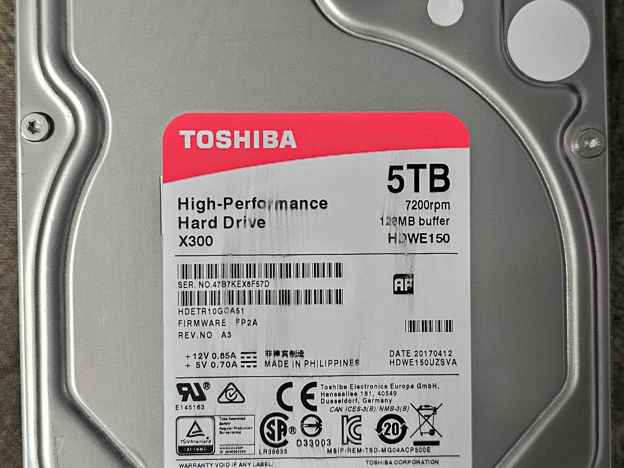 Toshiba X300 5TB SATAIII 3.5" 7200RPM HDD (SATA Power Connector Repaired - Refer To Pictures)