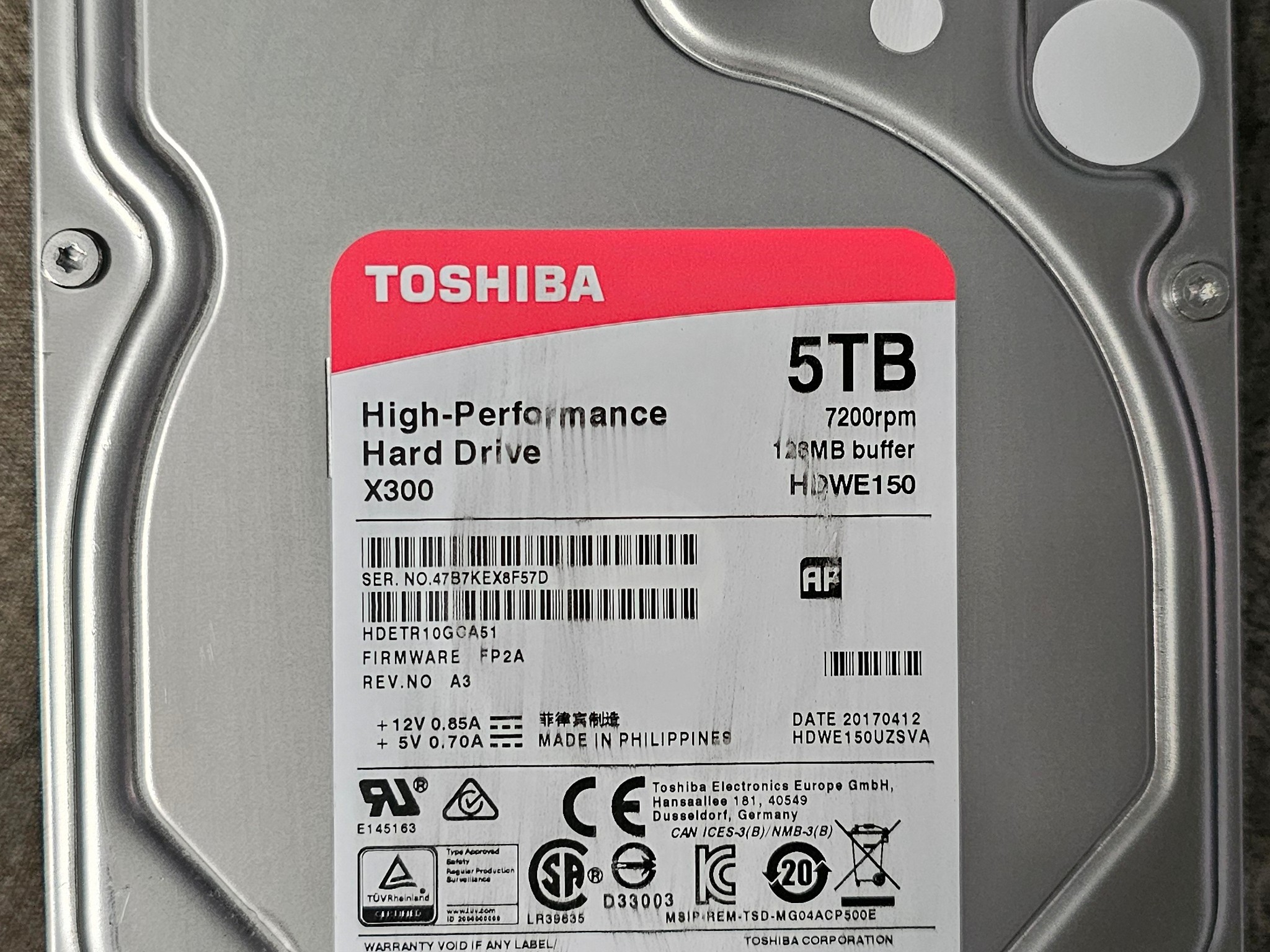 Toshiba X300 5TB SATAIII 3.5" 7200RPM HDD (SATA Power Connector Repaired - Refer To Pictures)