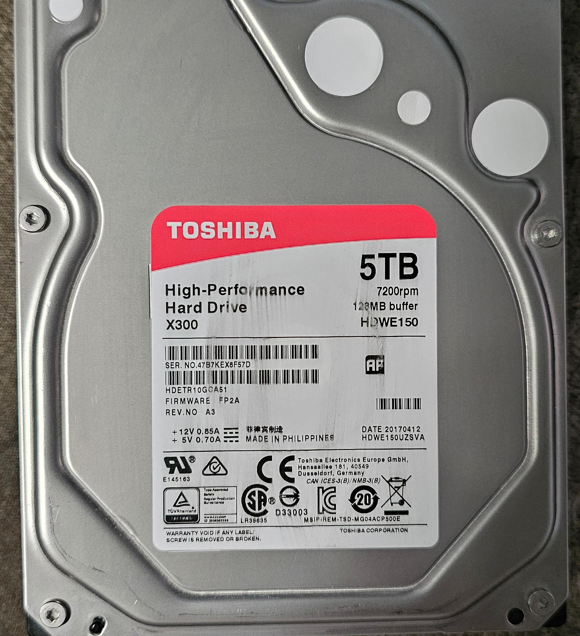 Toshiba X300 5TB SATAIII 3.5" 7200RPM HDD (SATA Power Connector Repaired - Refer To Pictures)