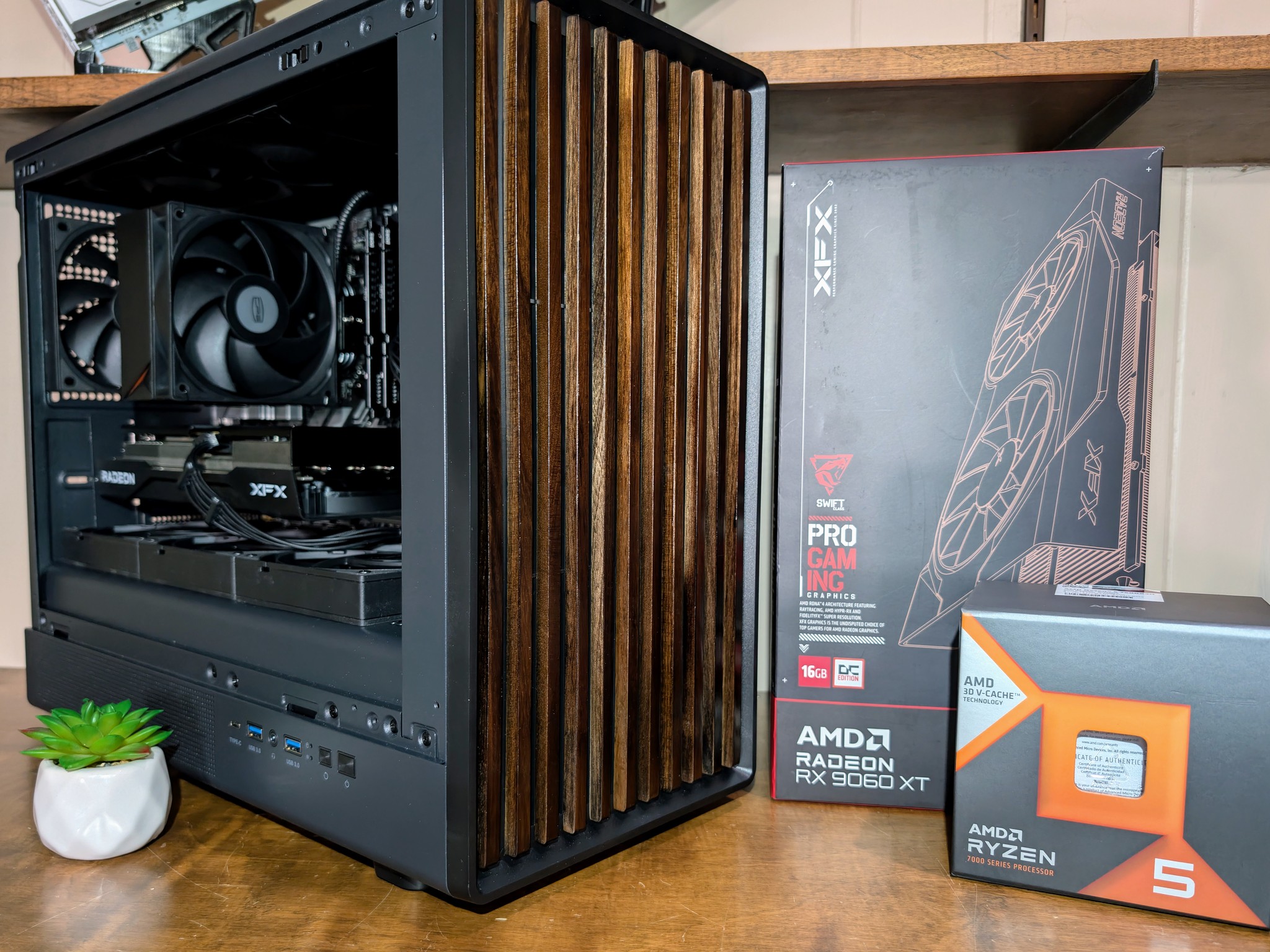 🪵 MODERN WOODEN STEALTH: RYZEN 5 7600X3D + 32GB DDR5 6000MT CL36 + RX 9060 XT 16GB 🪵