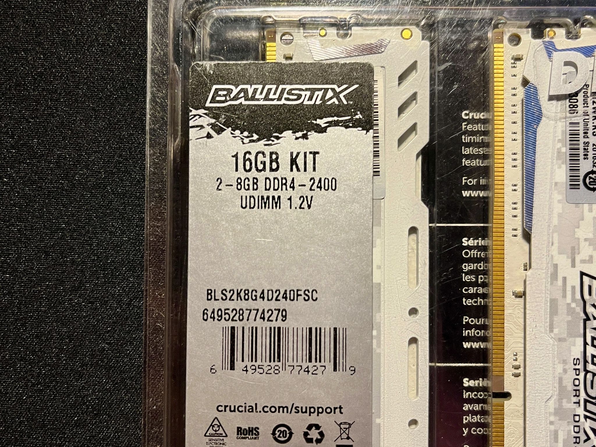 Crucial Ballistix Sport LT 16 GB (2 x 8 GB) DDR4 2400 MHz CL16 Memory