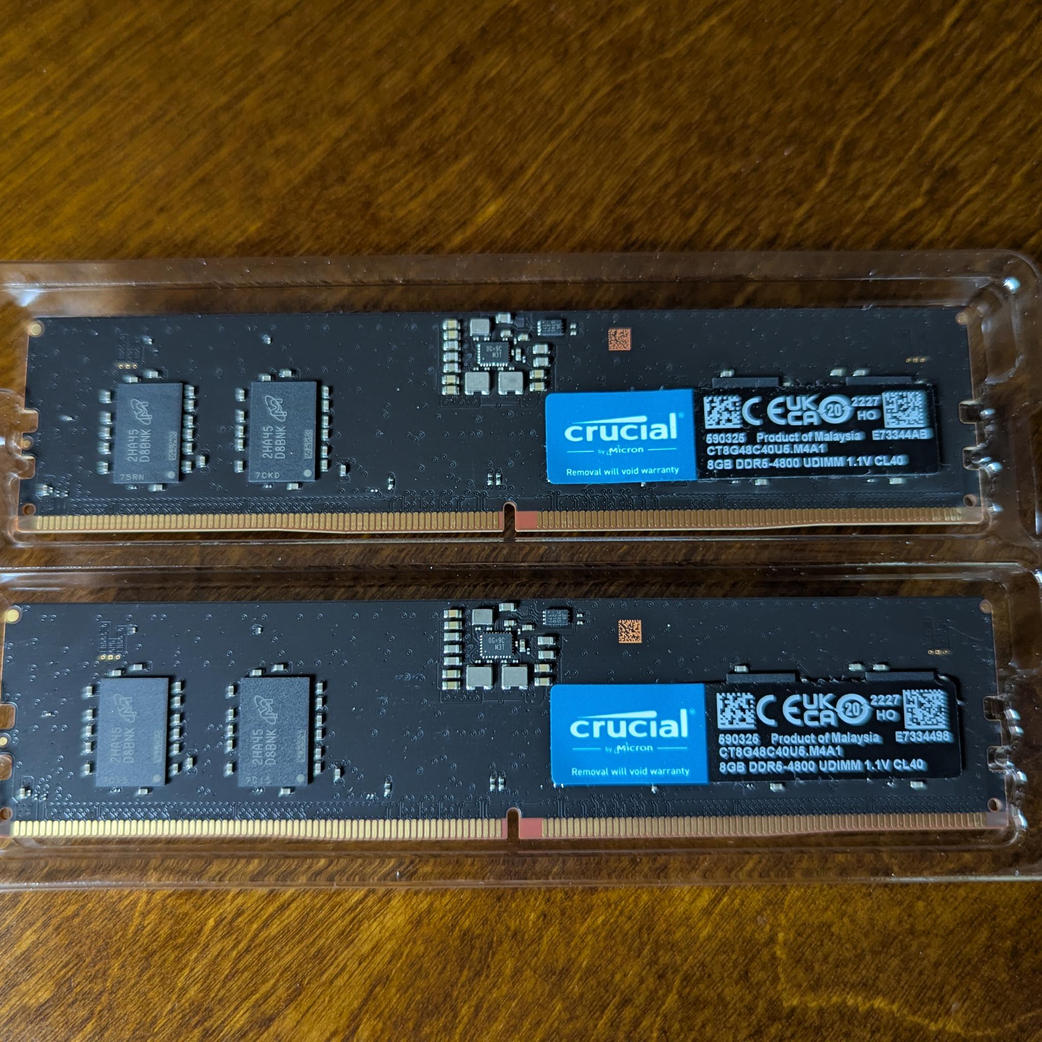 Crucial 16GB (2x8GB) DDR5-4800 RAM CT8G48C40U5