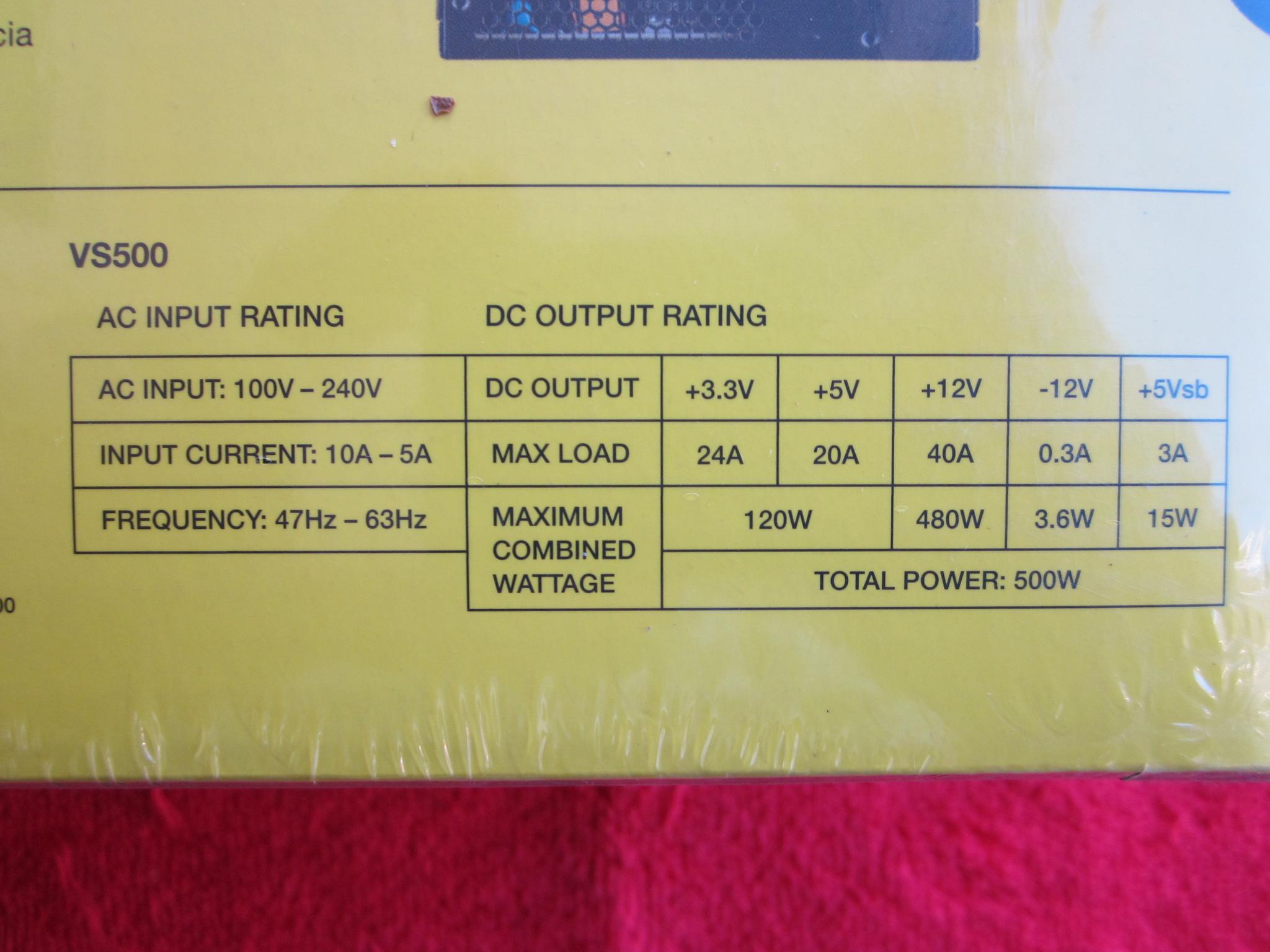 NEW SEALED! CORSAIR VS500 80 PLUS 500W Power Supply