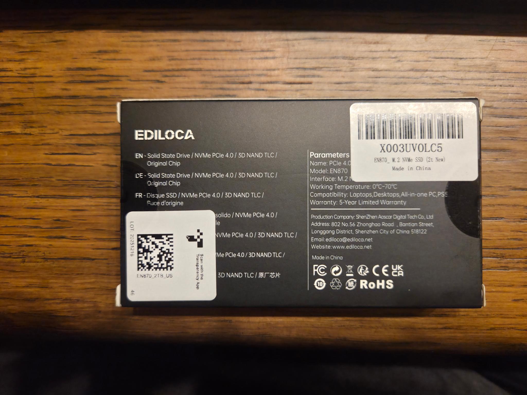 EDILOCA EN870 2TB NVME SSD (Up to 7400MB/s)
