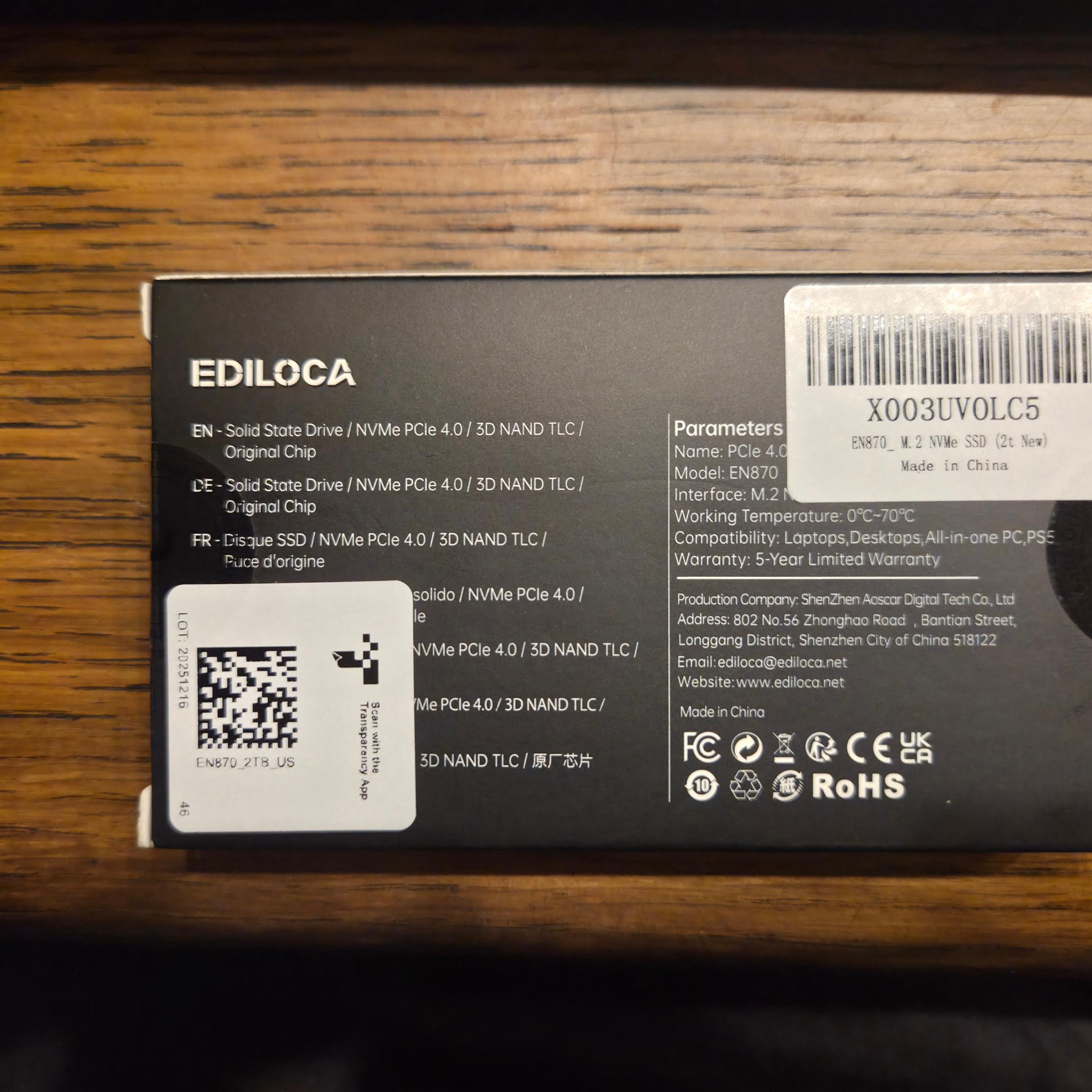 EDILOCA EN870 2TB NVME SSD (Up to 7400MB/s)