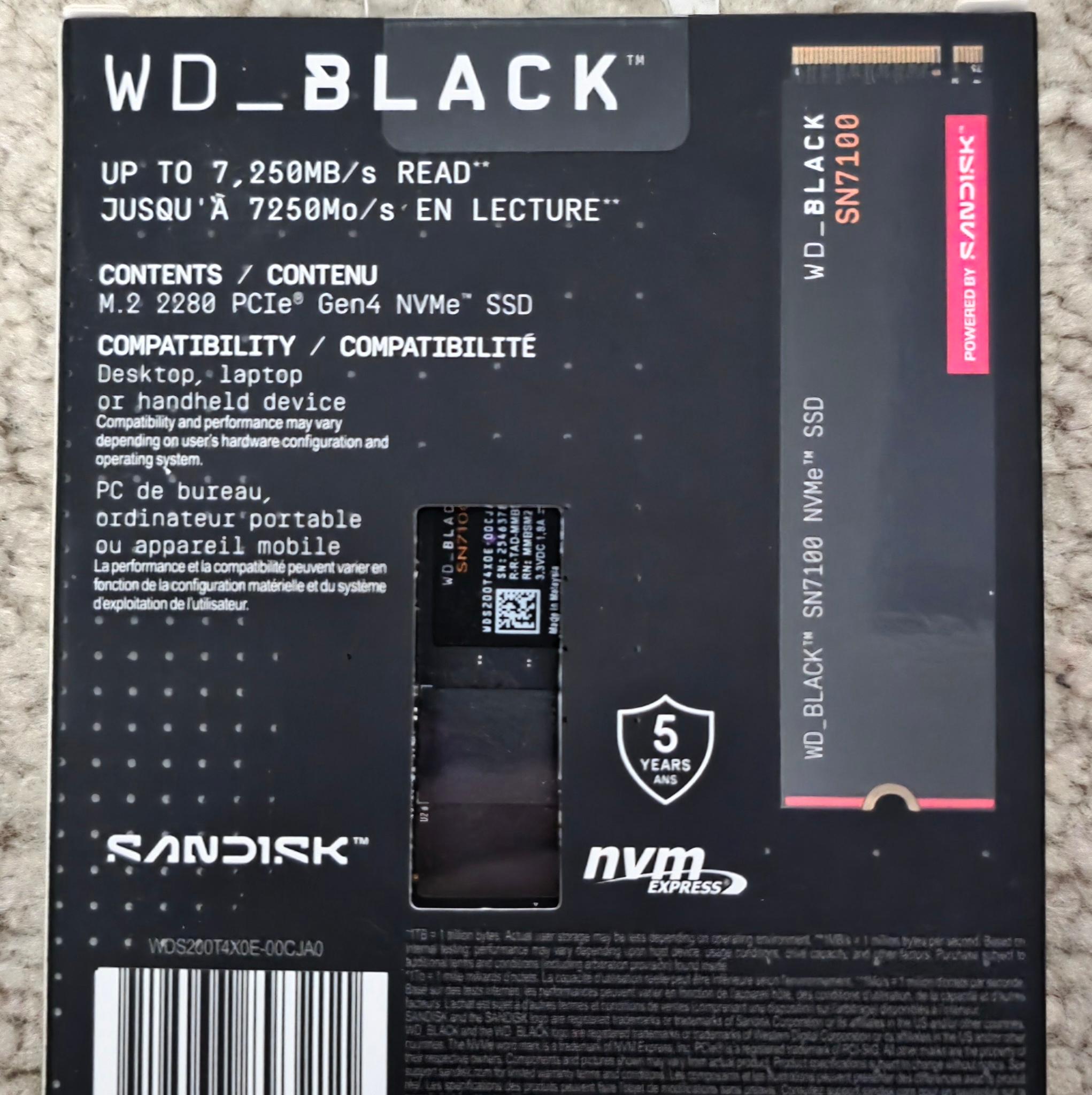 Western Digital WD_BLACK 2TB SN7100 NVME M.2 2280 SSD Brand New Sealed