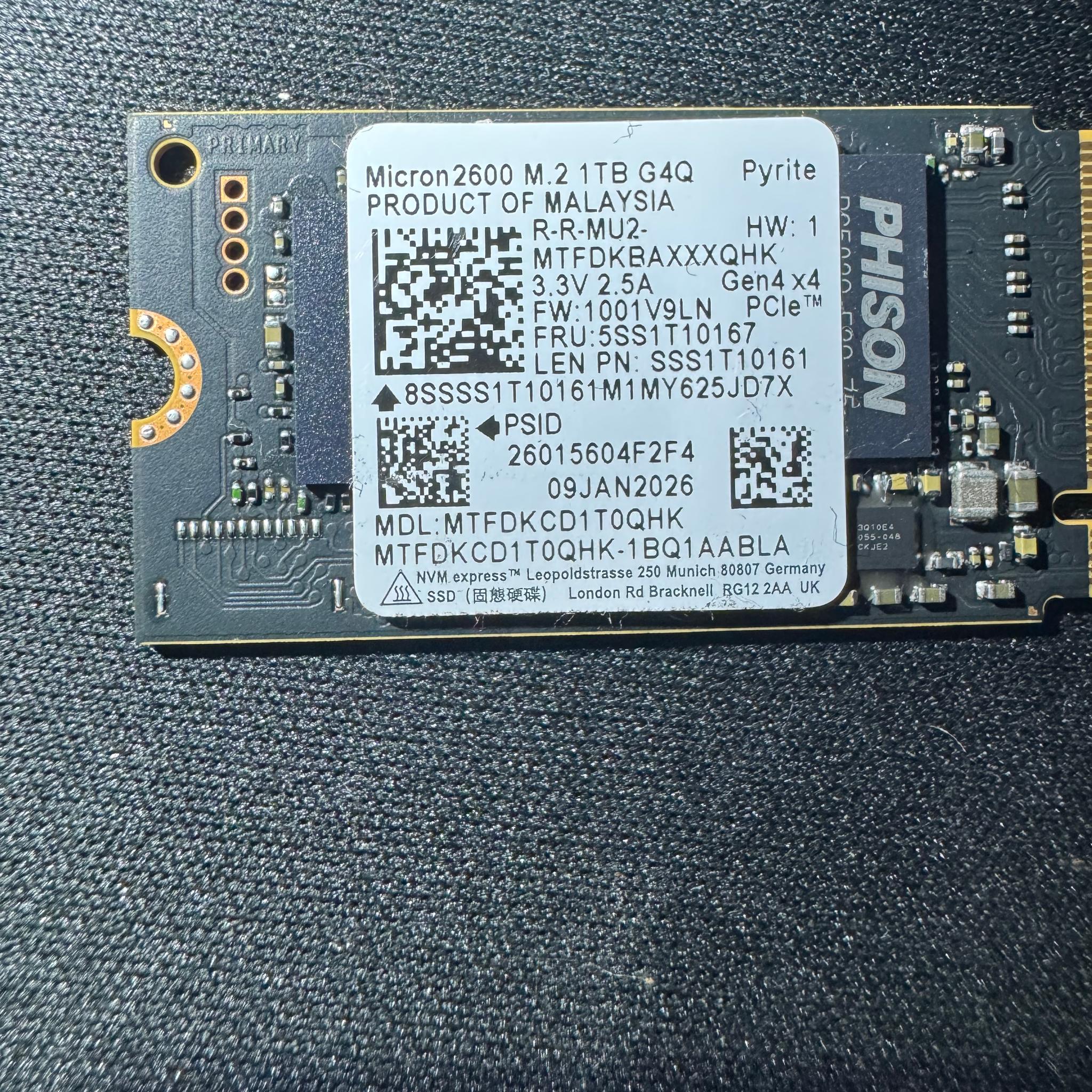 Micron 2600 1TB M.2 2230 NVMe PCIe Gen4 x4 SSD