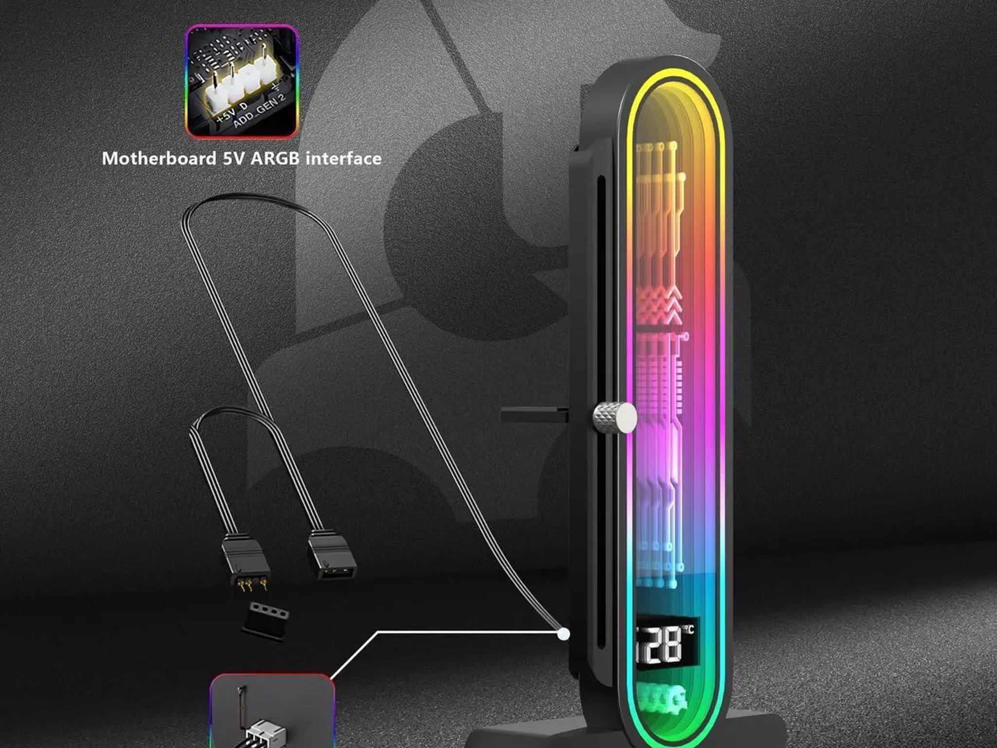 GPU Support Bracket with Temperature Display 5V 3pin Universal Height Adjustable ARGB anti sag HD