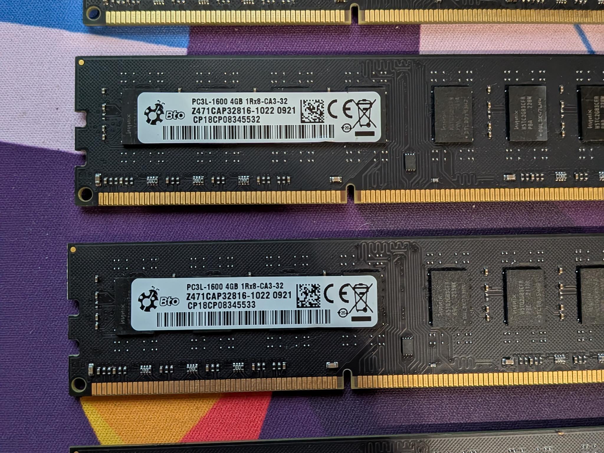 16GB DDR3 DESKTOP RAM BTO PC3L-1600 4GB CA3-32 4x4GB