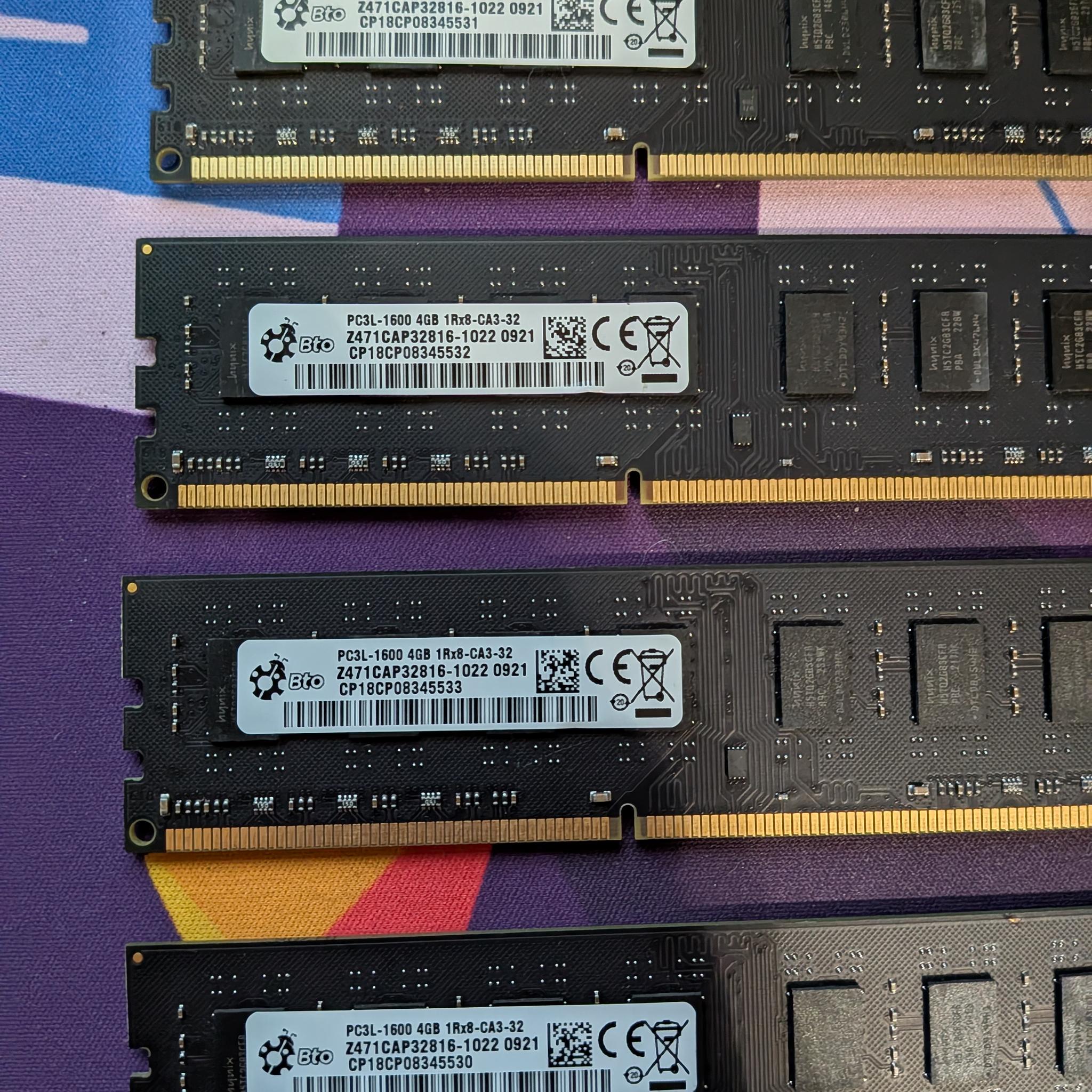 16GB DDR3 DESKTOP RAM BTO PC3L-1600 4GB CA3-32 4x4GB