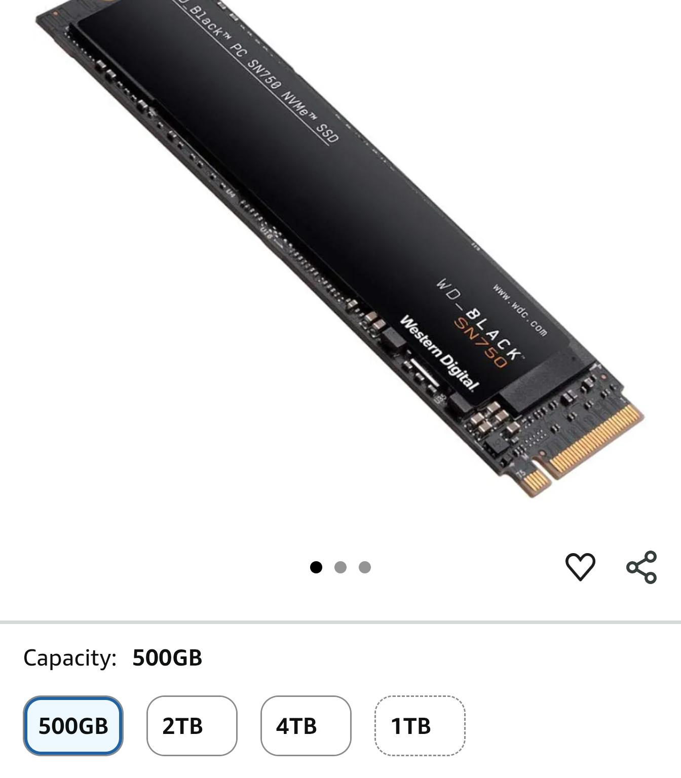 WD_BLACK 500GB SN750 NVMe Internal Gaming SSD