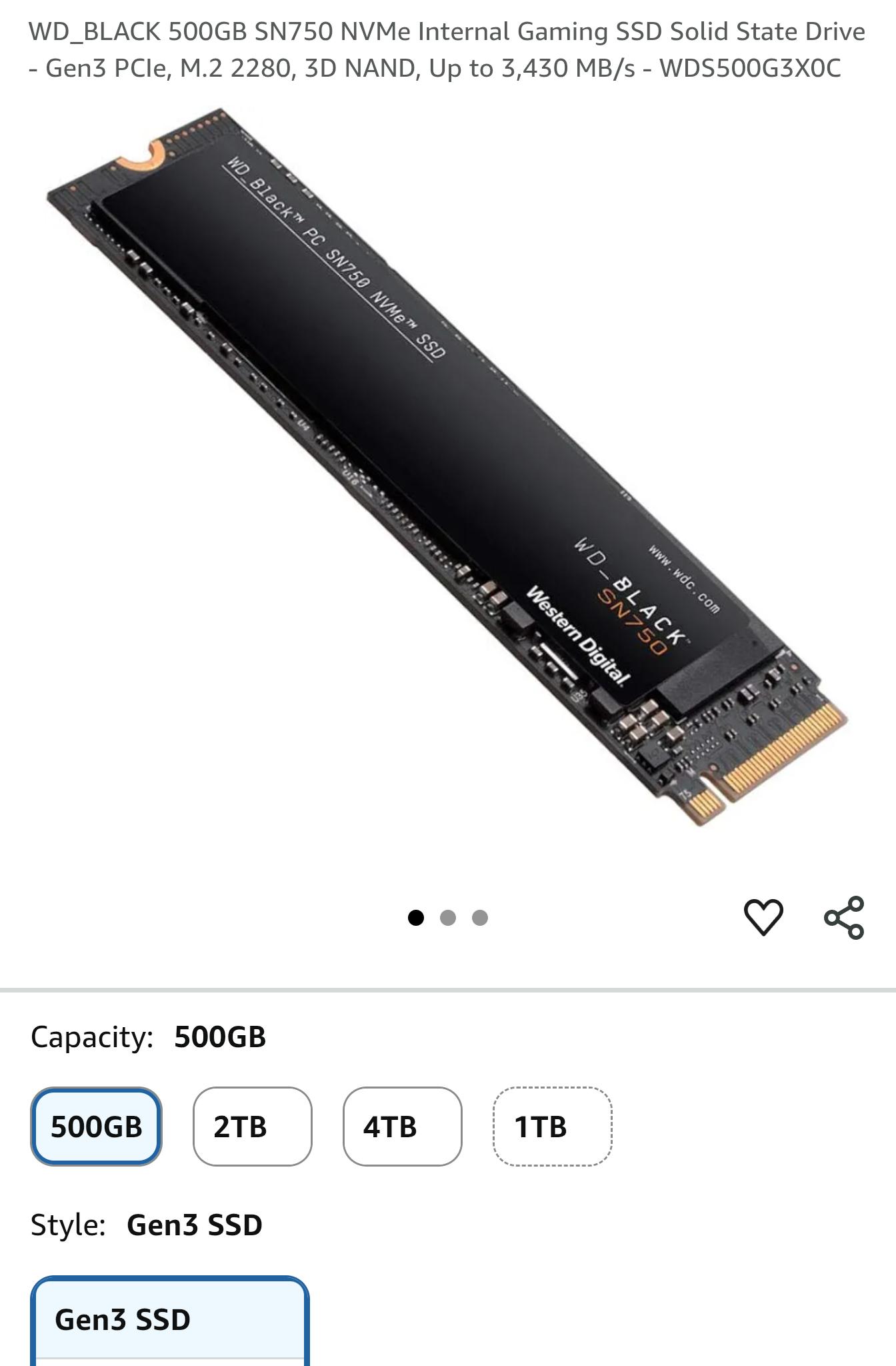 WD_BLACK 500GB SN750 NVMe Internal Gaming SSD