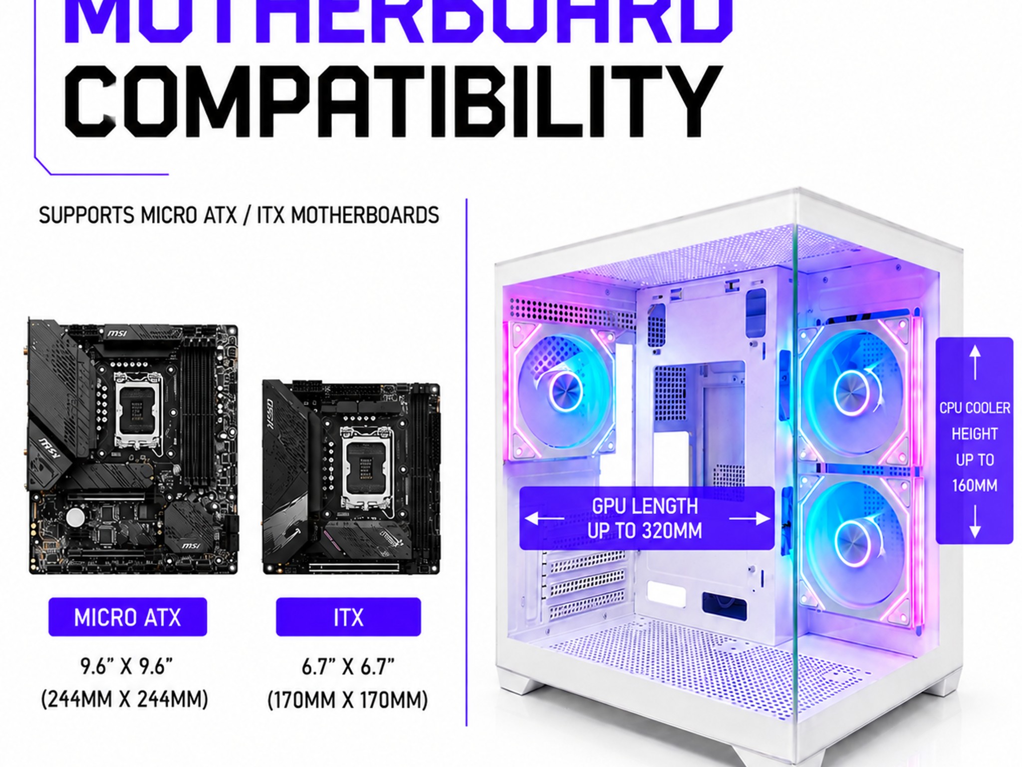 WHITE CUBEX ARGB GAMING PC MATX CASE – PANORAMIC TEMPERED GLASS