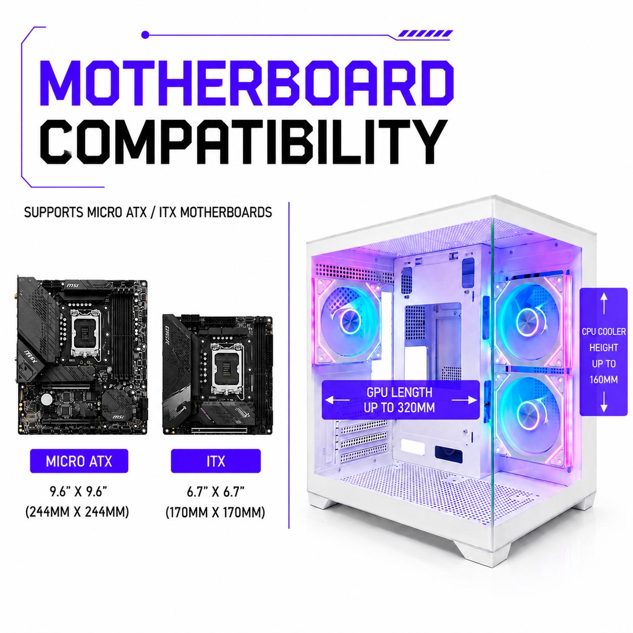 WHITE CUBEX ARGB GAMING PC MATX CASE – PANORAMIC TEMPERED GLASS